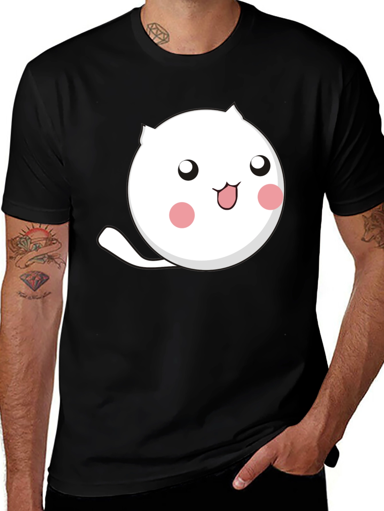 Variant 29 of Cute Cat Graphic T-Shirt - Black Cotton Tee