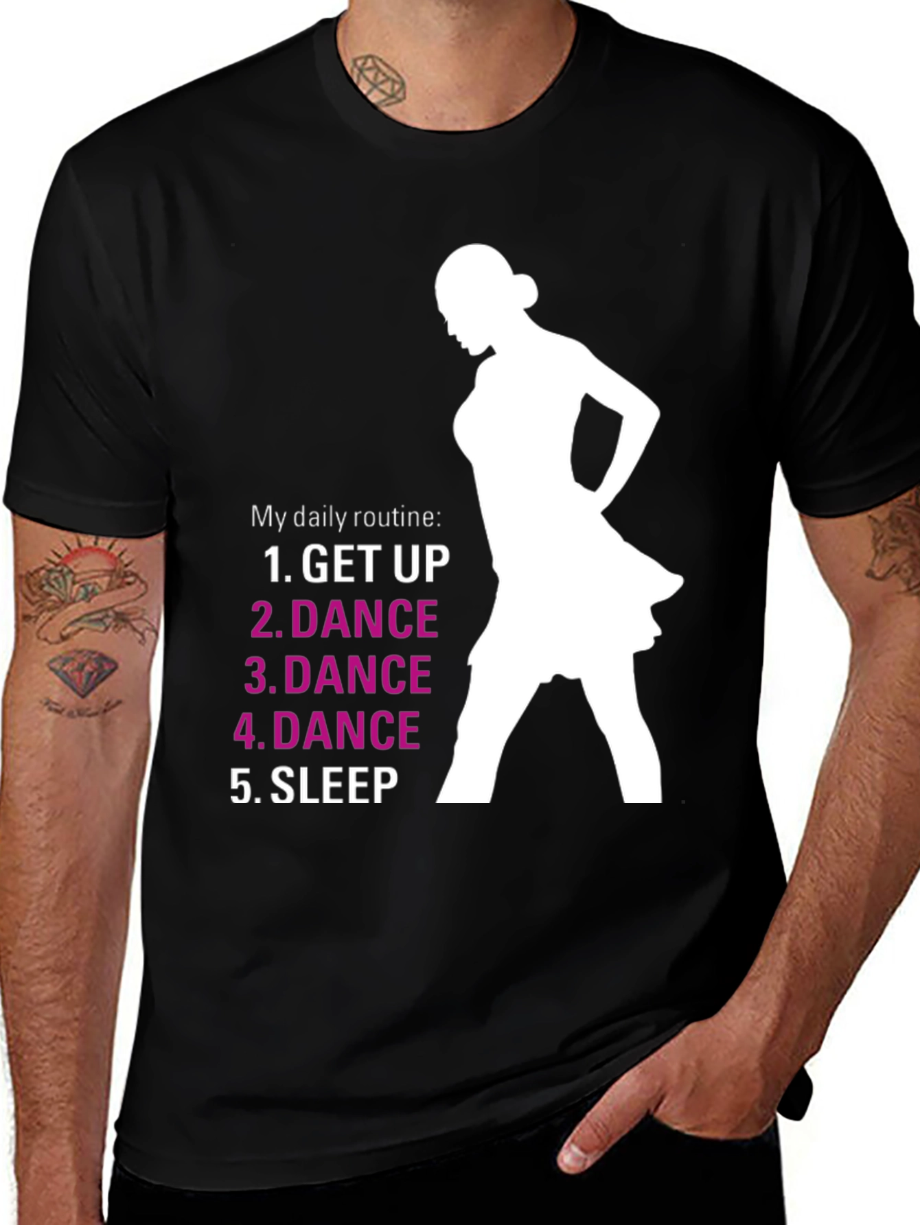 Variant 12 of Dance Routine Graphic Tee - Black Cotton T-Shirt