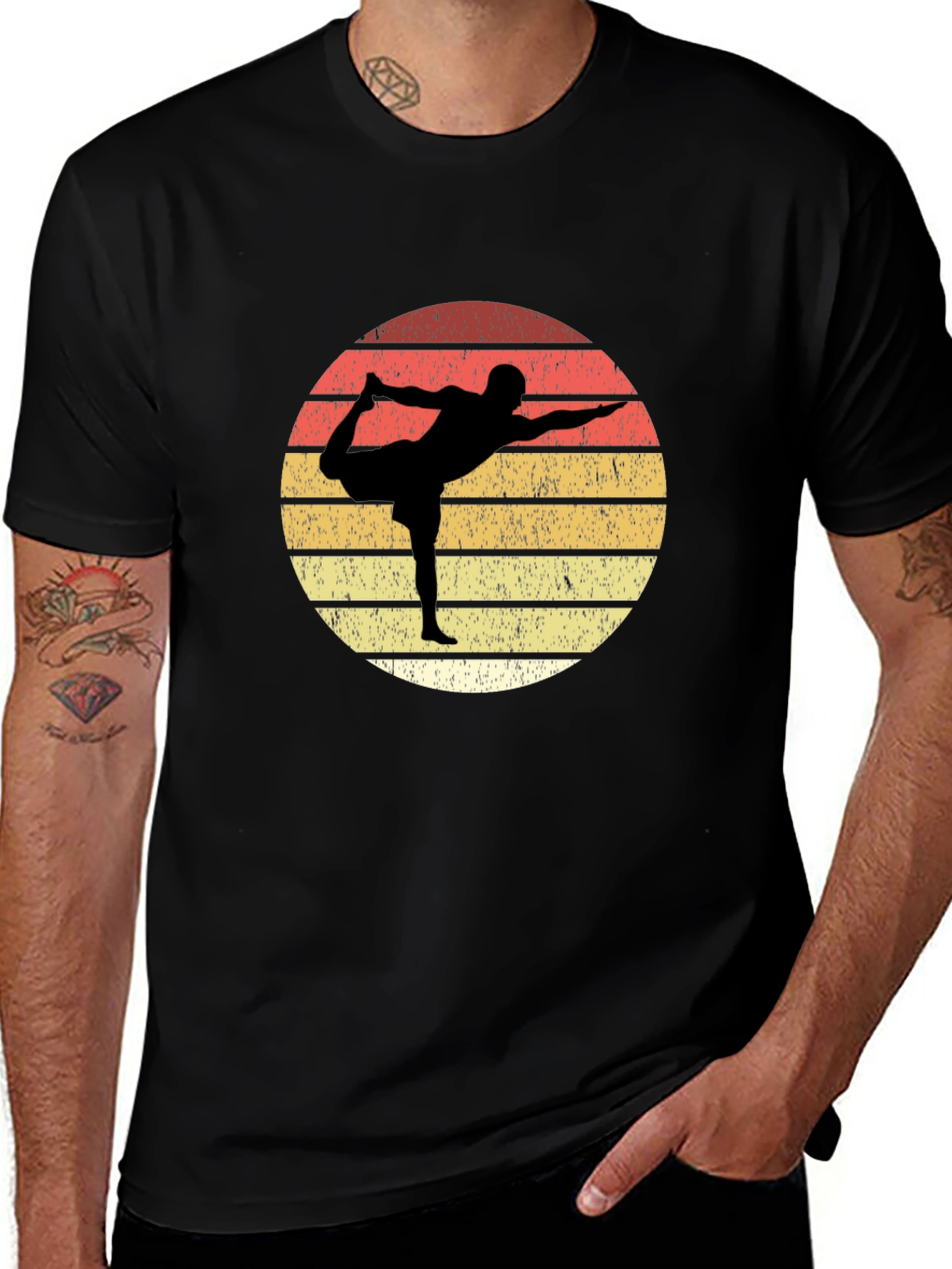 Yoga Pose Graphic Tee - Retro Sunset Design, Relaxed Fit