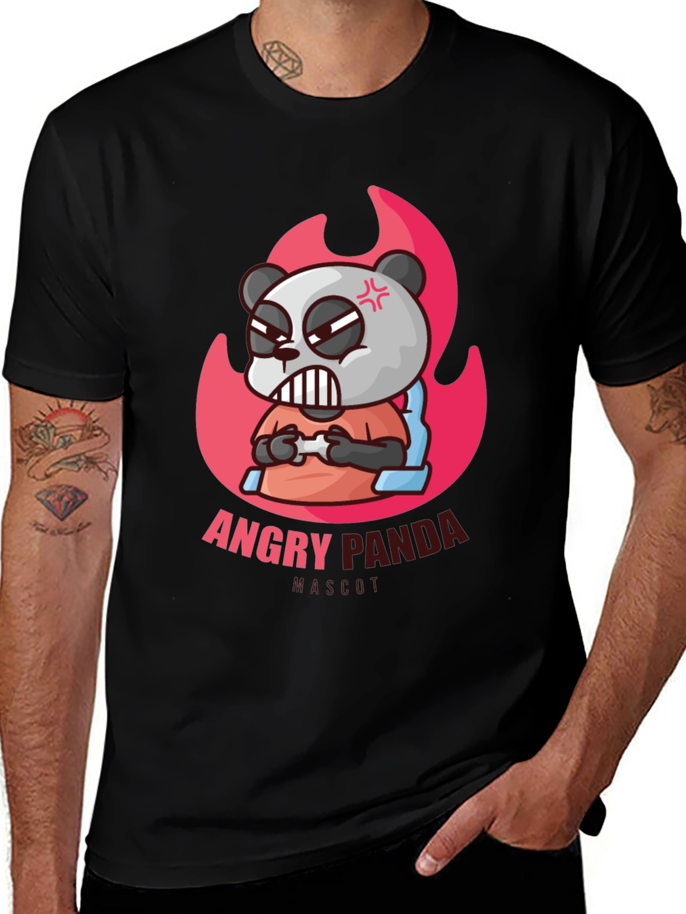Angry Panda Mascot Black Graphic T-Shirt