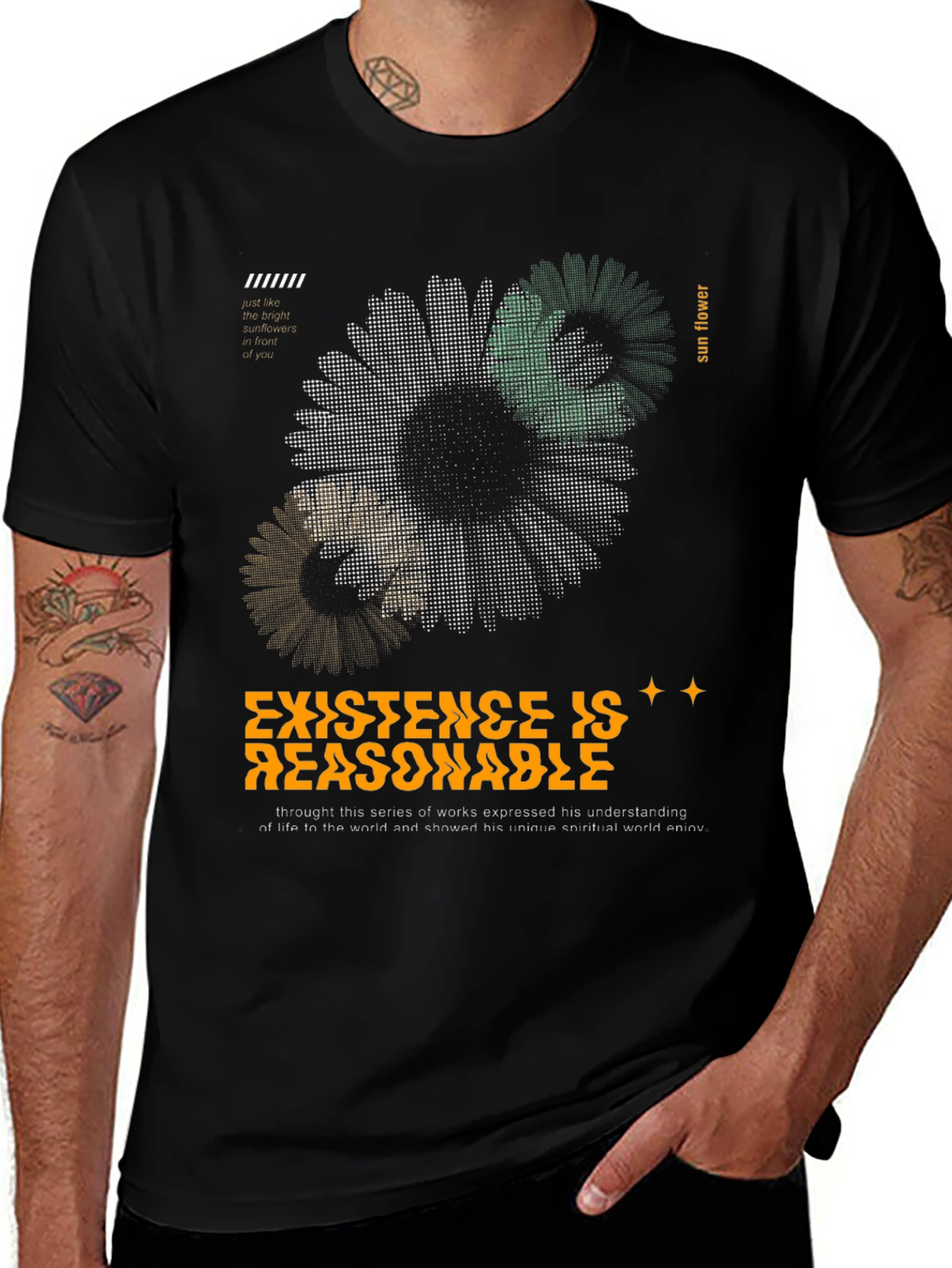 Variant 8 of Existence is Reasonable Sunflower Graphic Tee - Black