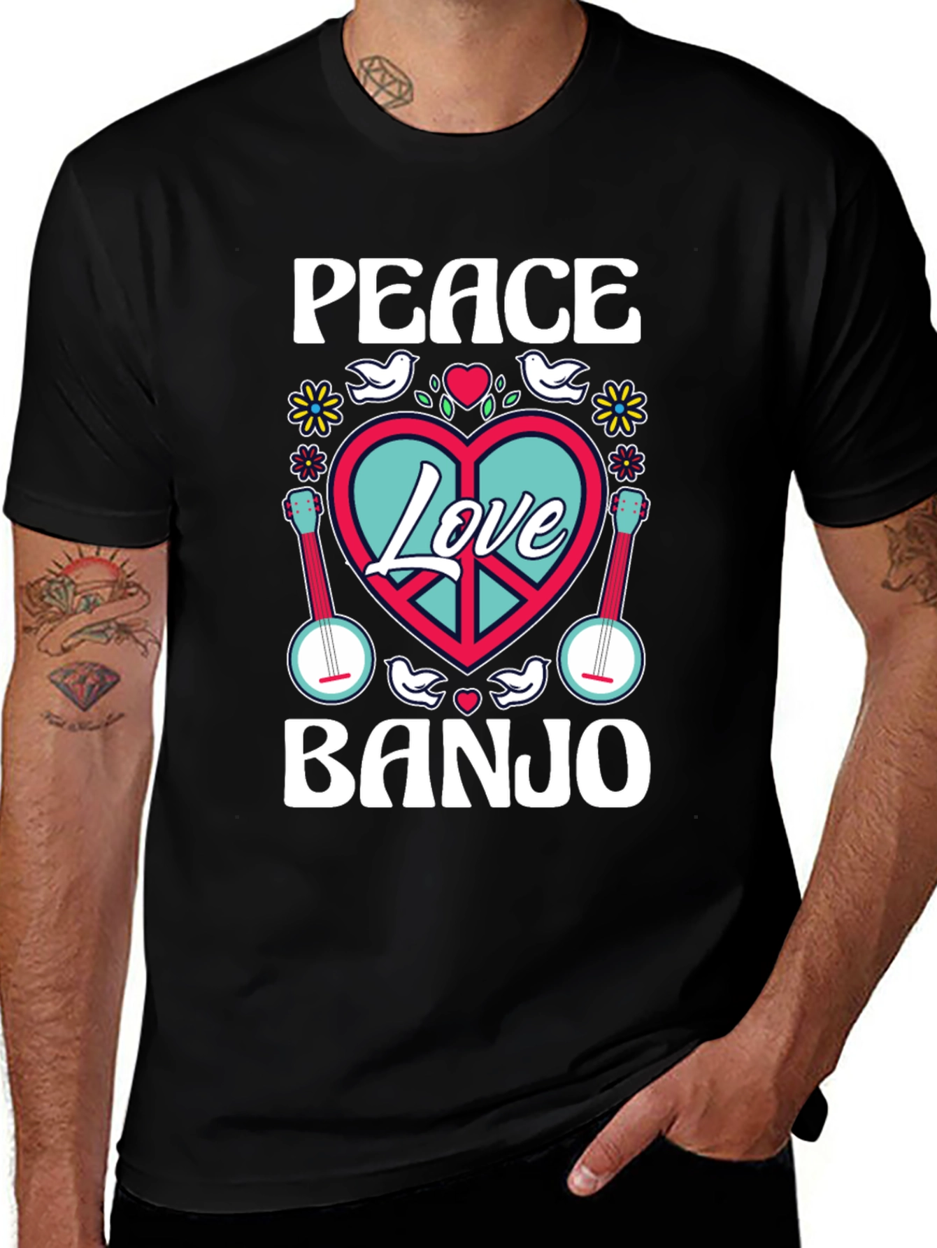 Variant 22 of Peace Love Banjo Graphic Tee - Black