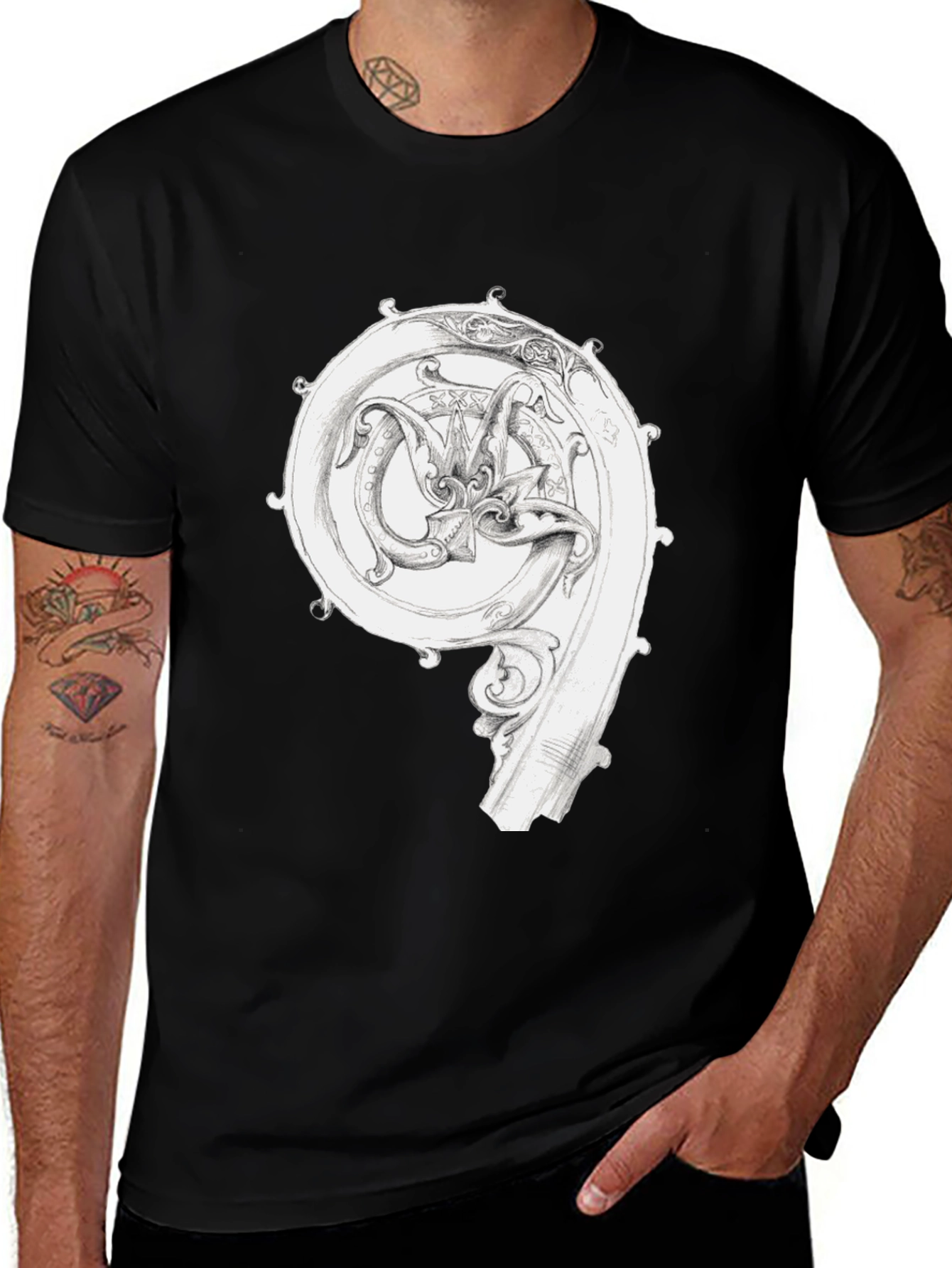 Variant 18 of Ornate Initial T-Shirt - Unique Graphic Tee