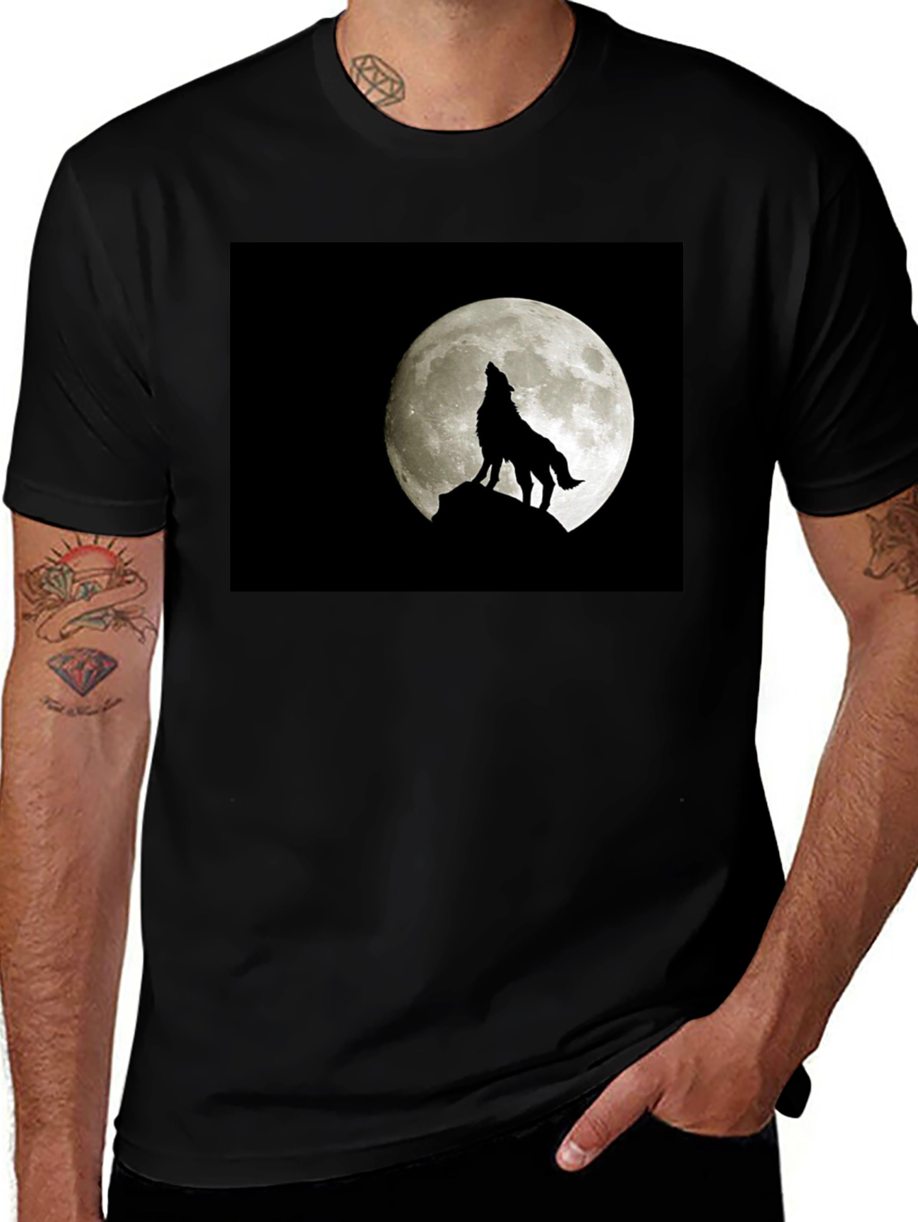Variant 4 of Wolf Moon Graphic Tee - Black Cotton T-Shirt