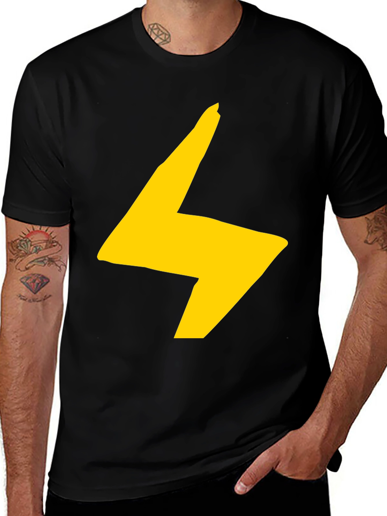 Variant 19 of Black T-Shirt with Yellow Lightning Bolt Design
