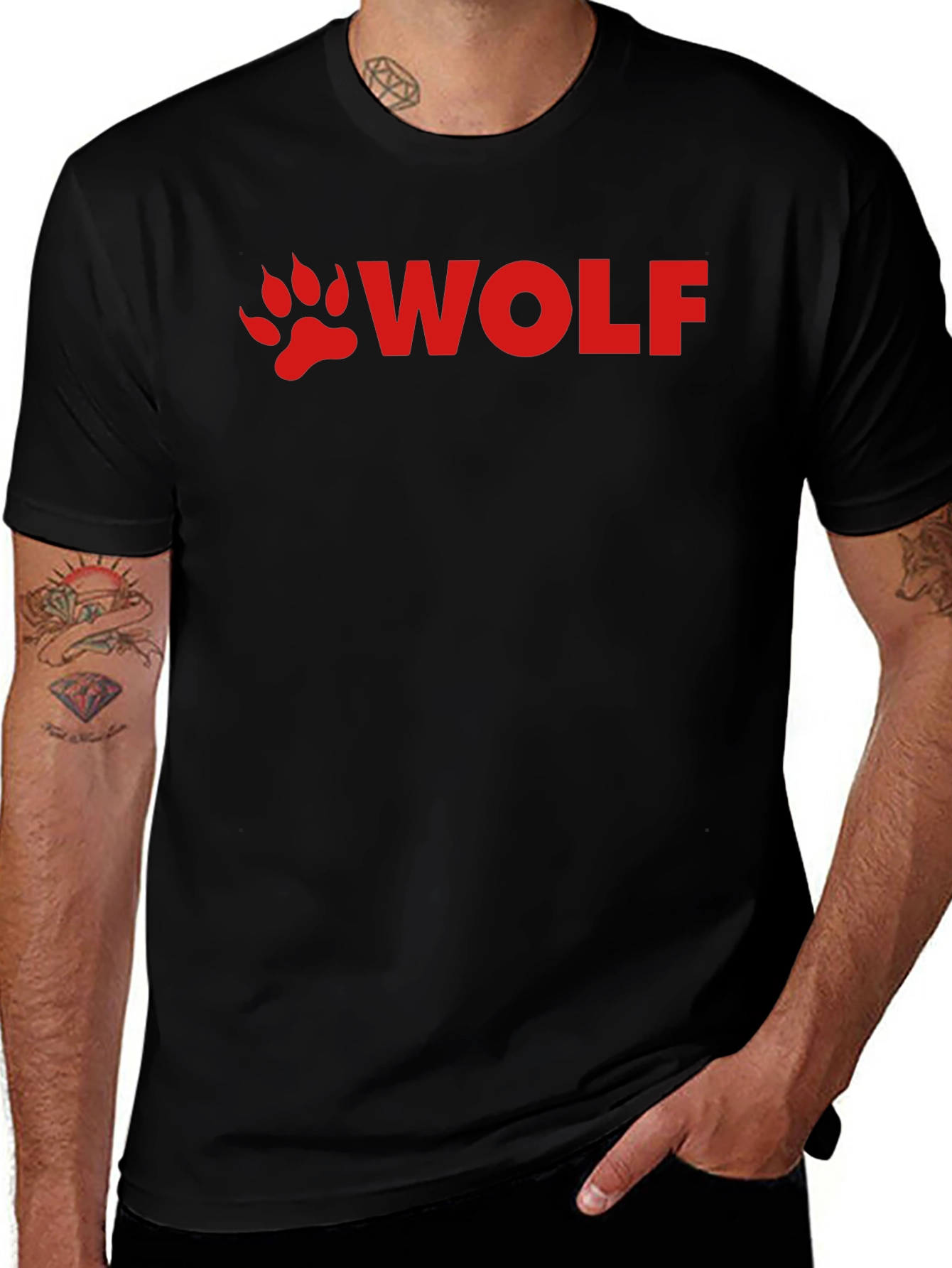 Variant 6 of Wolf Paw Print T-Shirt - Red Design on Black