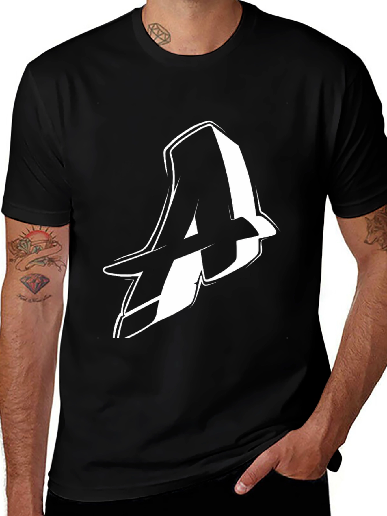Variant 24 of Bold 'A' Graphic Black T-Shirt