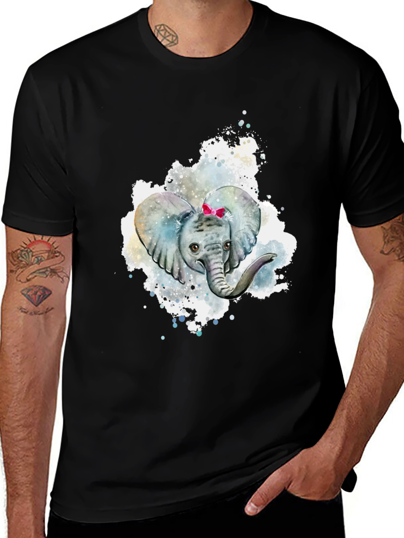 Variant 11 of Elephant Watercolor Graphic Tee - Black Unisex T-Shirt