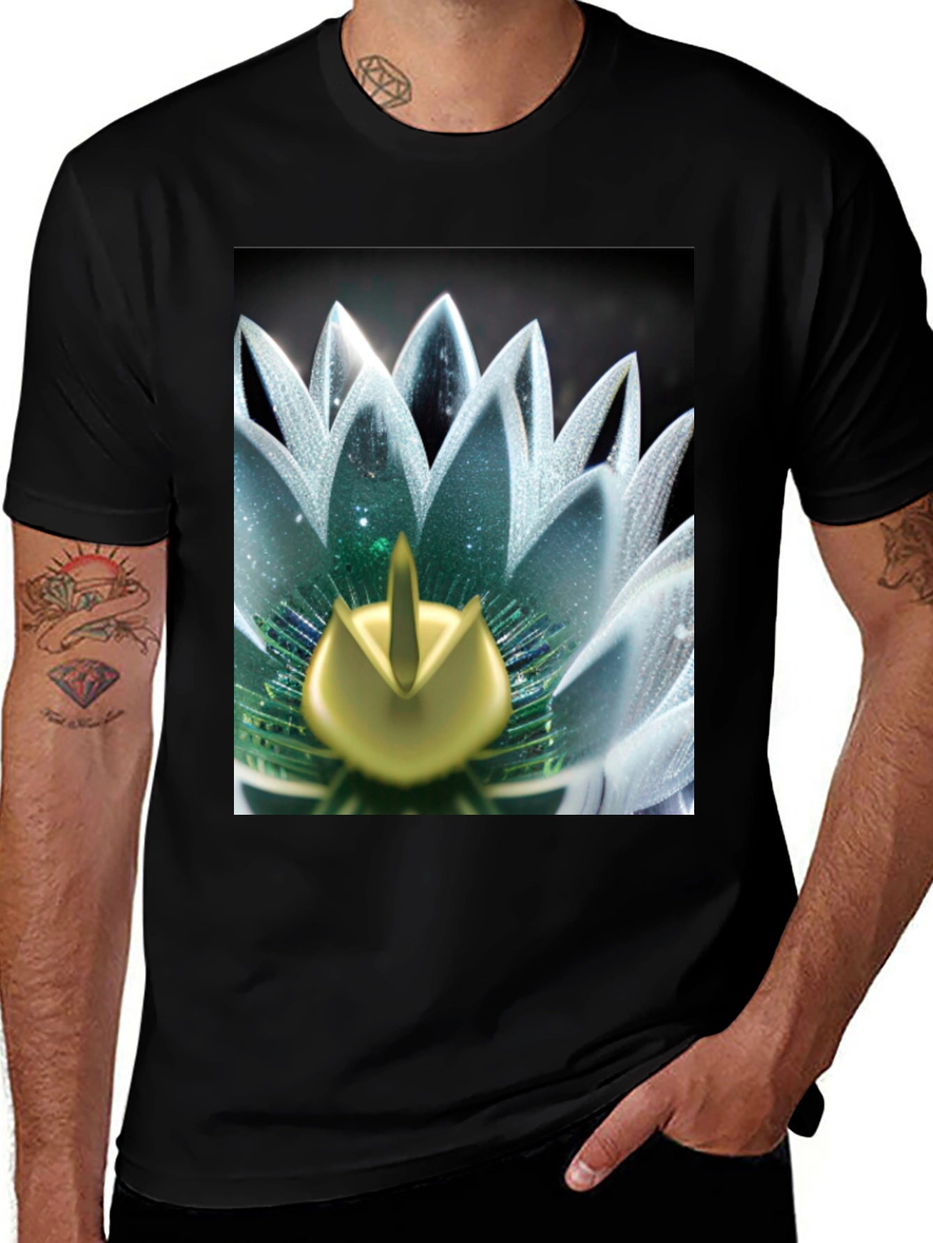 Variant 13 of Lotus Flower Graphic Tee - Black Cotton Blend
