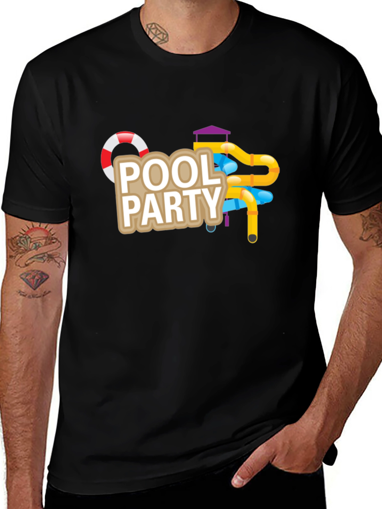 Variant 18 of Pool Party Graphic T-Shirt - Black Cotton Tee