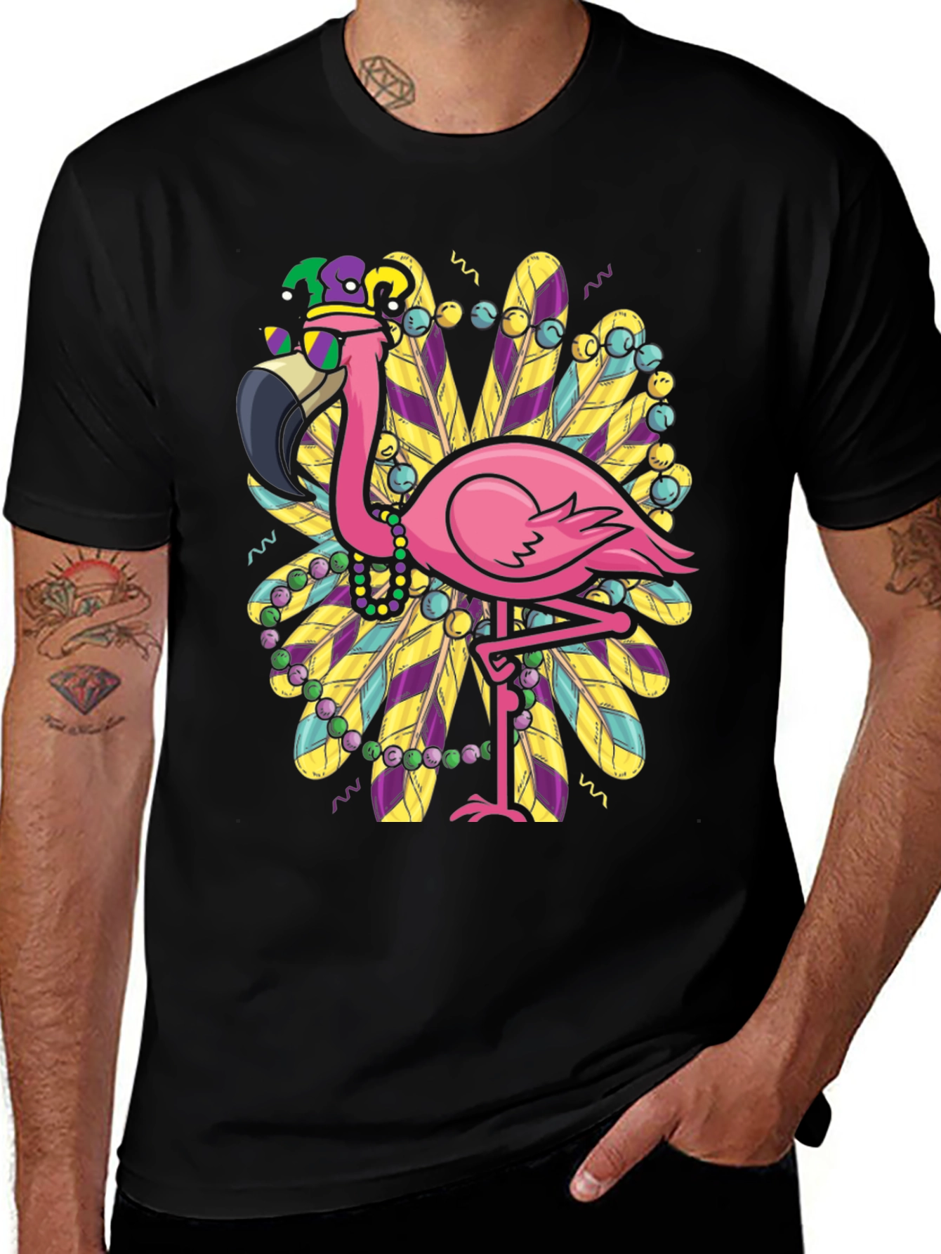 Variant 20 of Mardi Gras Flamingo Graphic Tee
