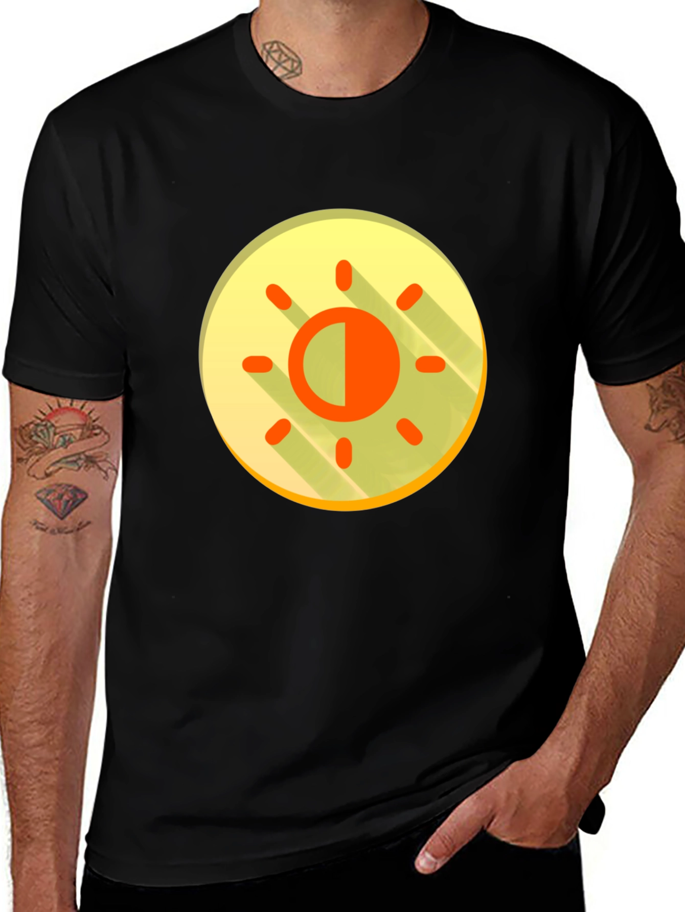 Contrast Sun Graphic T-Shirt - Black
