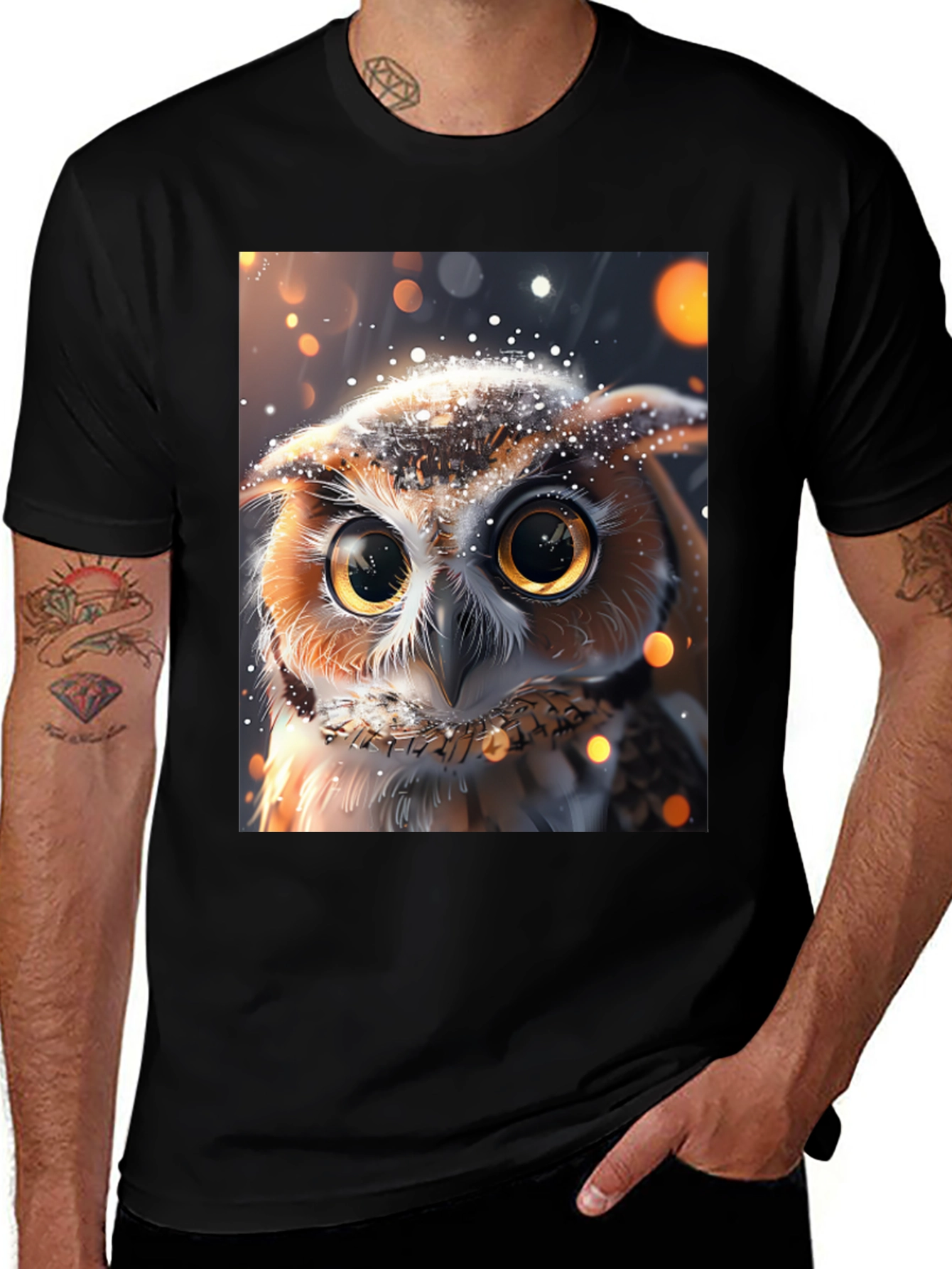 Variant 13 of Owl Print Black T-Shirt