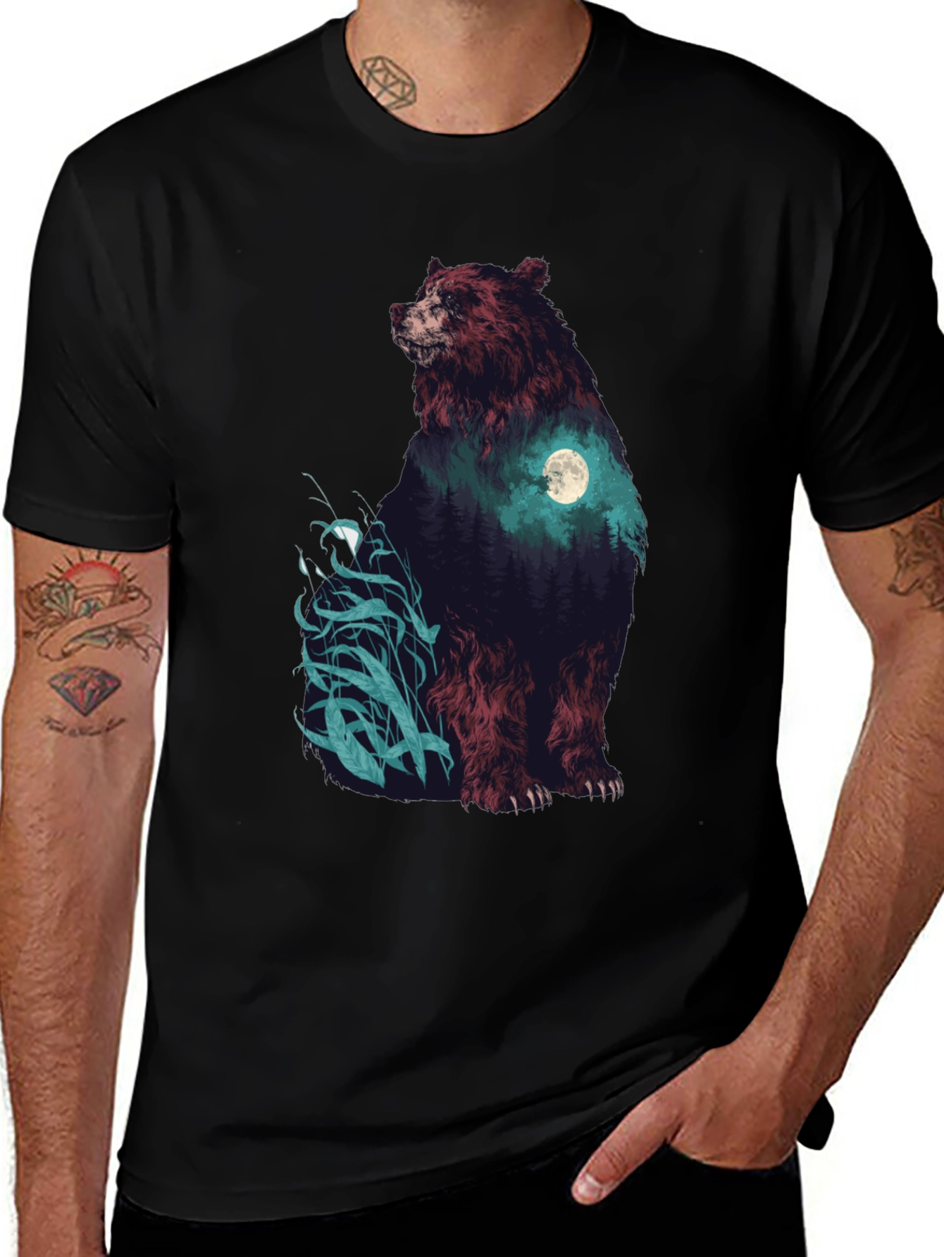Variant 22 of Bear Forest Moon Graphic T-Shirt