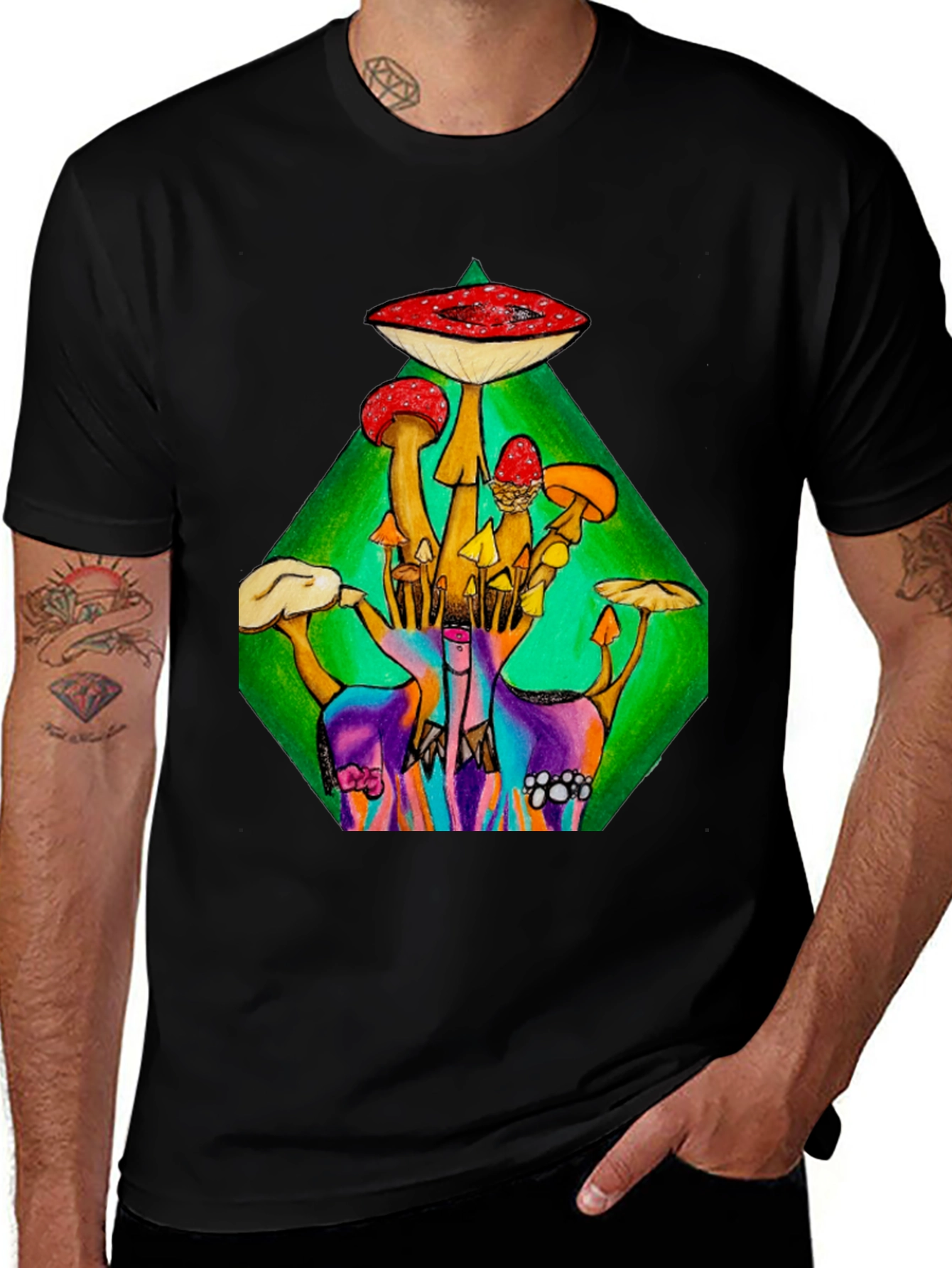 Variant 27 of Psychedelic Mushroom Graphic Tee - Black
