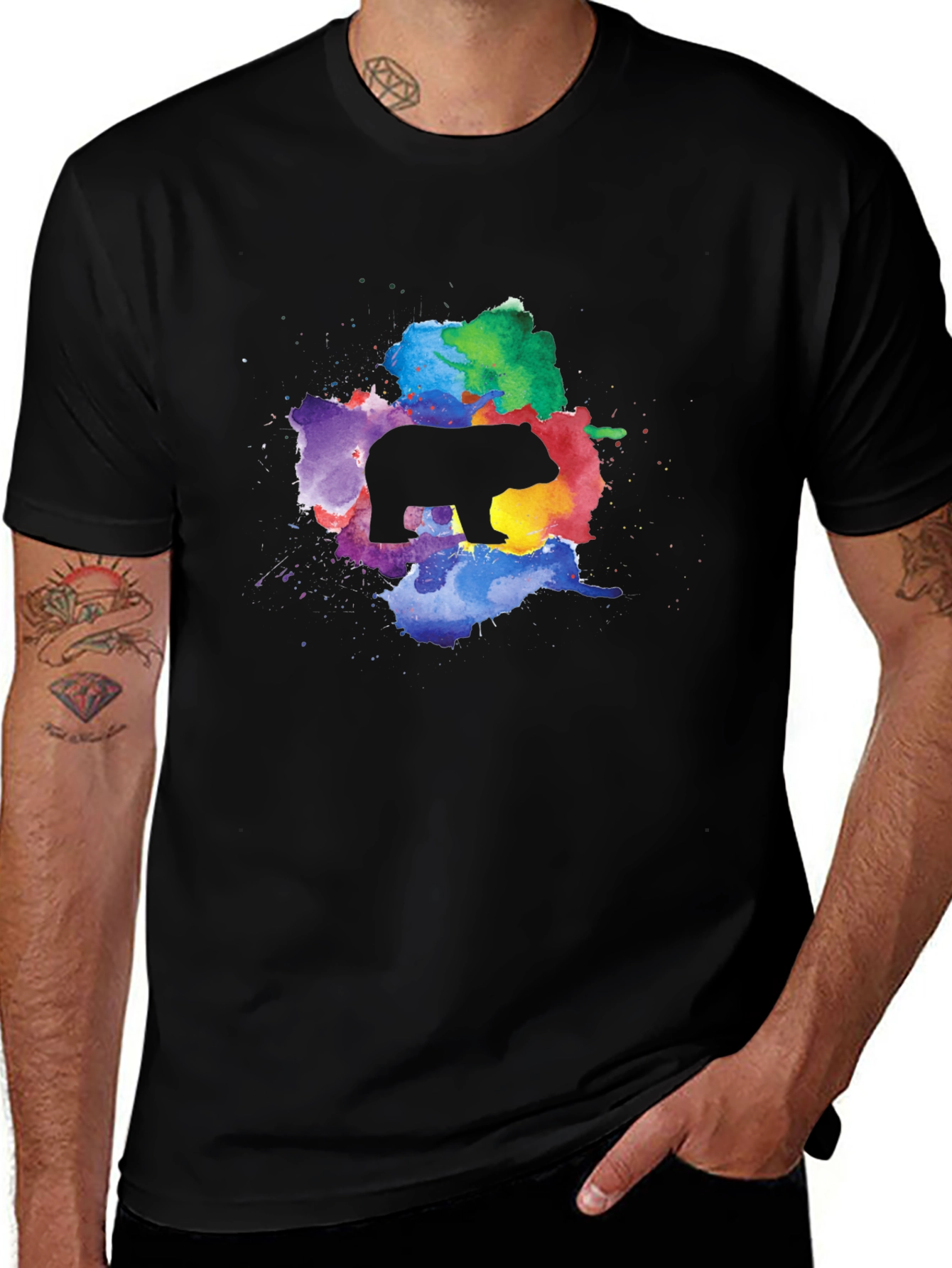 Variant 4 of Watercolor Bear Graphic Black T-Shirt