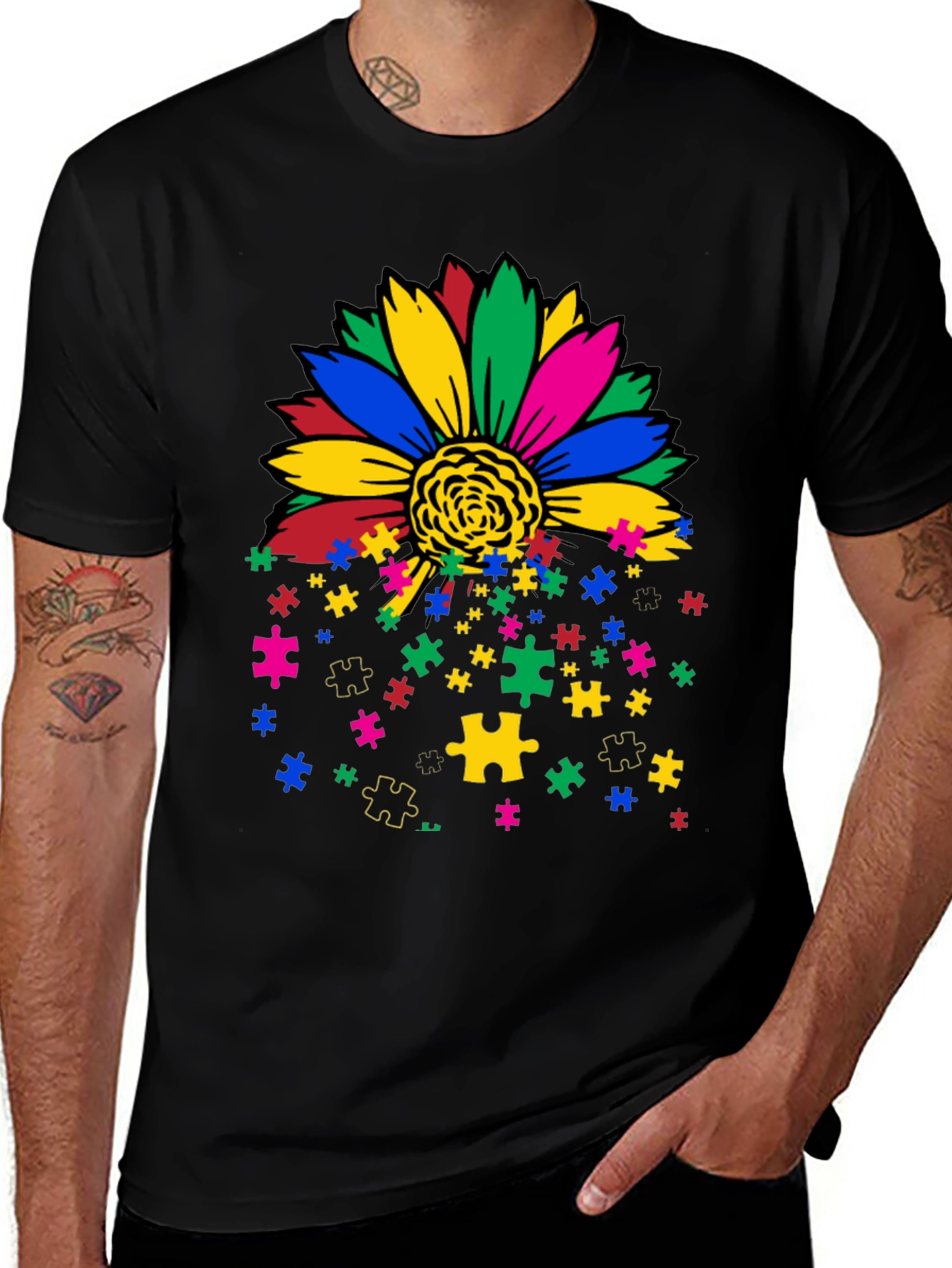 Autism Awareness Colorful Flower Puzzle Piece T-Shirt