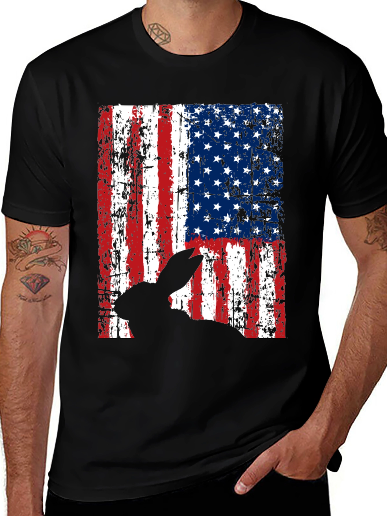 Variant 26 of Rabbit American Flag Graphic T-Shirt
