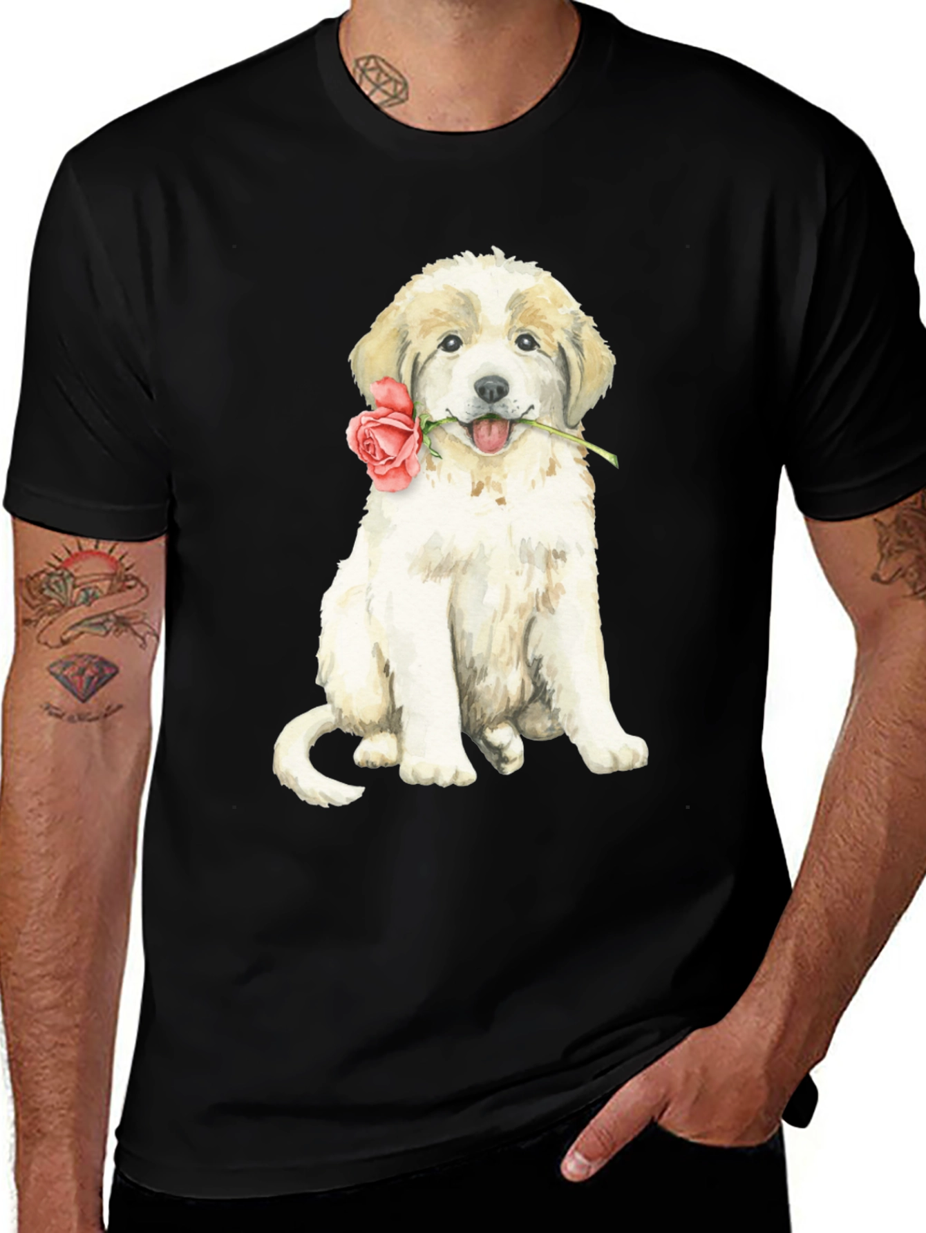 Variant 25 of Dog with Rose T-Shirt - Cute Puppy Graphic Tee