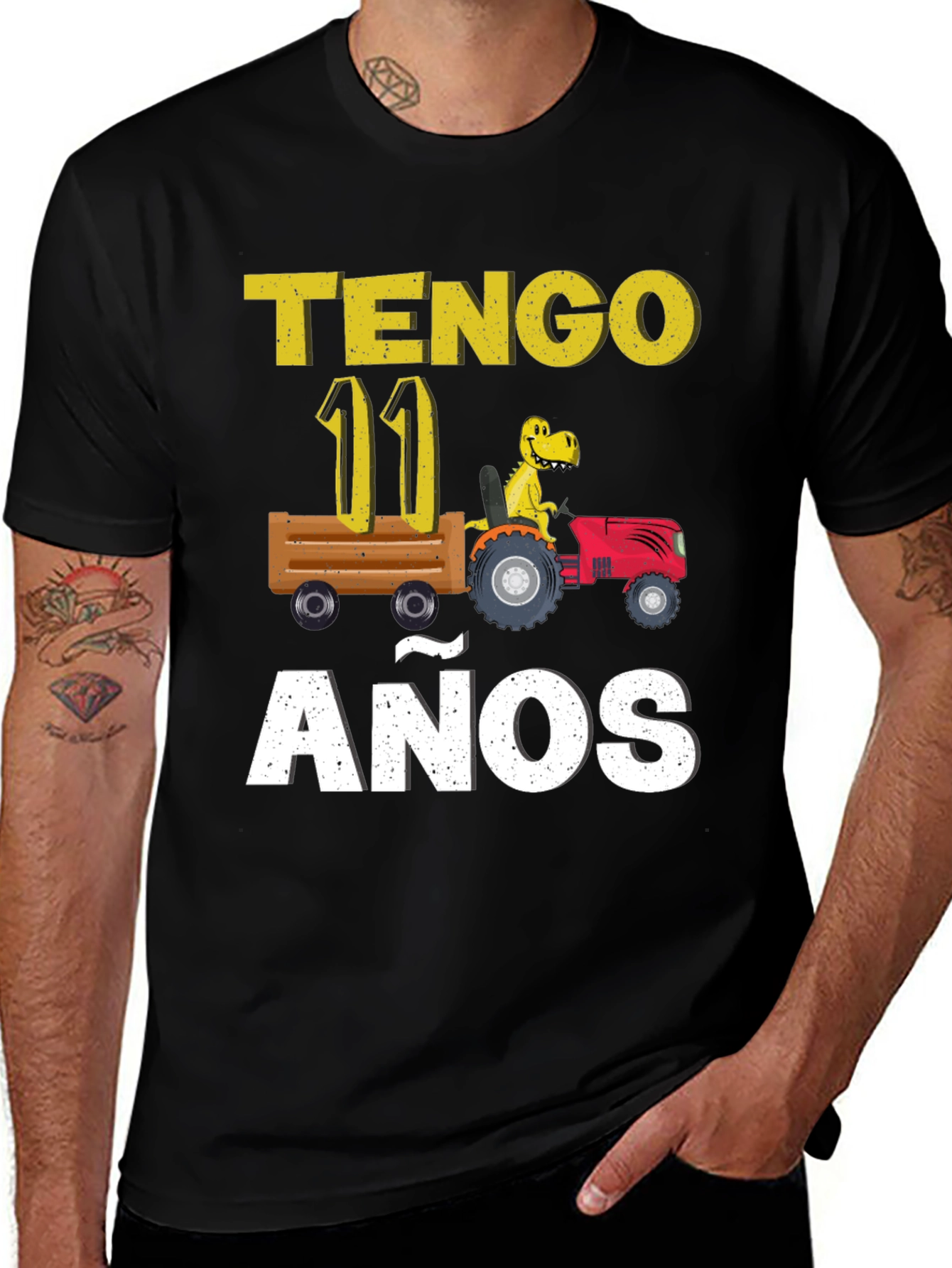 Variant 4 of Tengo 11 Anos Dinosaur Tractor Birthday T-Shirt