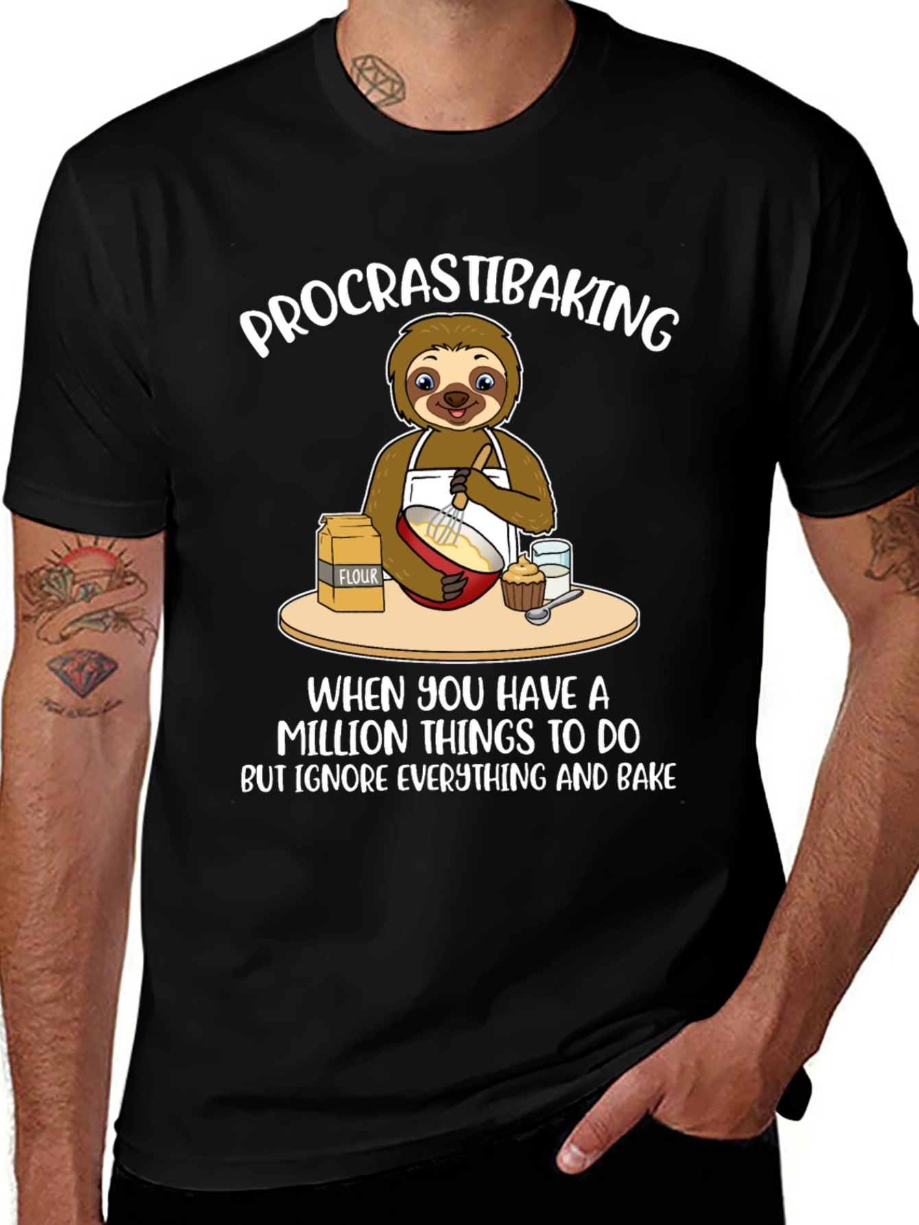Variant 23 of Procrastibaking Sloth T-Shirt: Baking Humor Tee