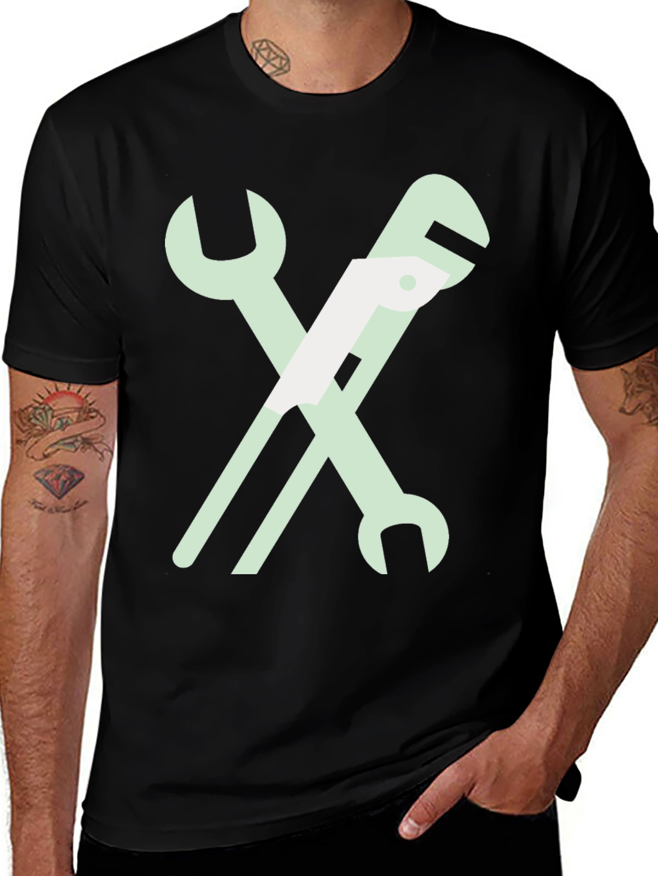 Variant 10 of Wrench Graphic T-Shirt - Black Cotton Tee