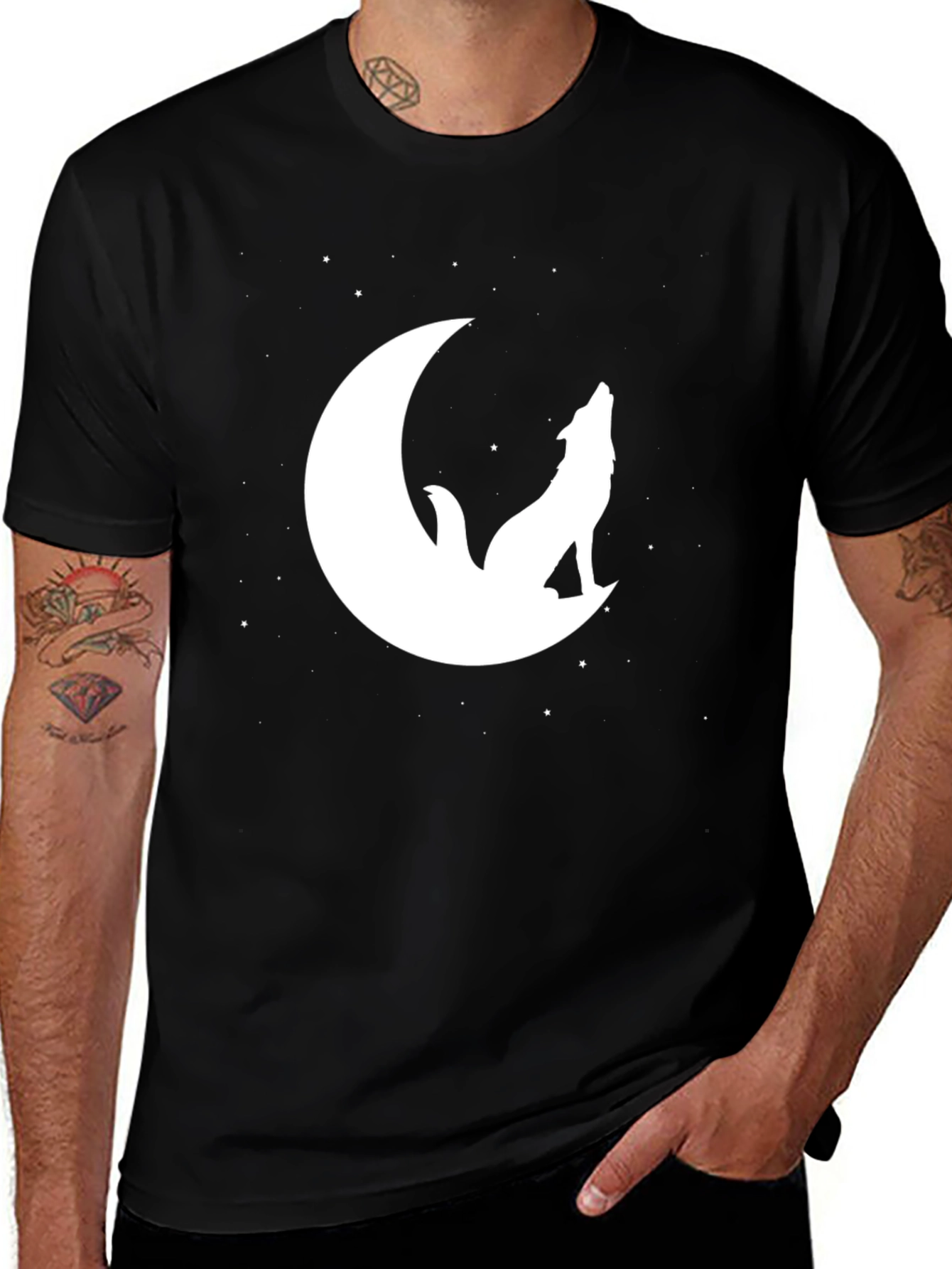 Variant 25 of Wolf Moon Graphic Tee - Men's Black T-Shirt