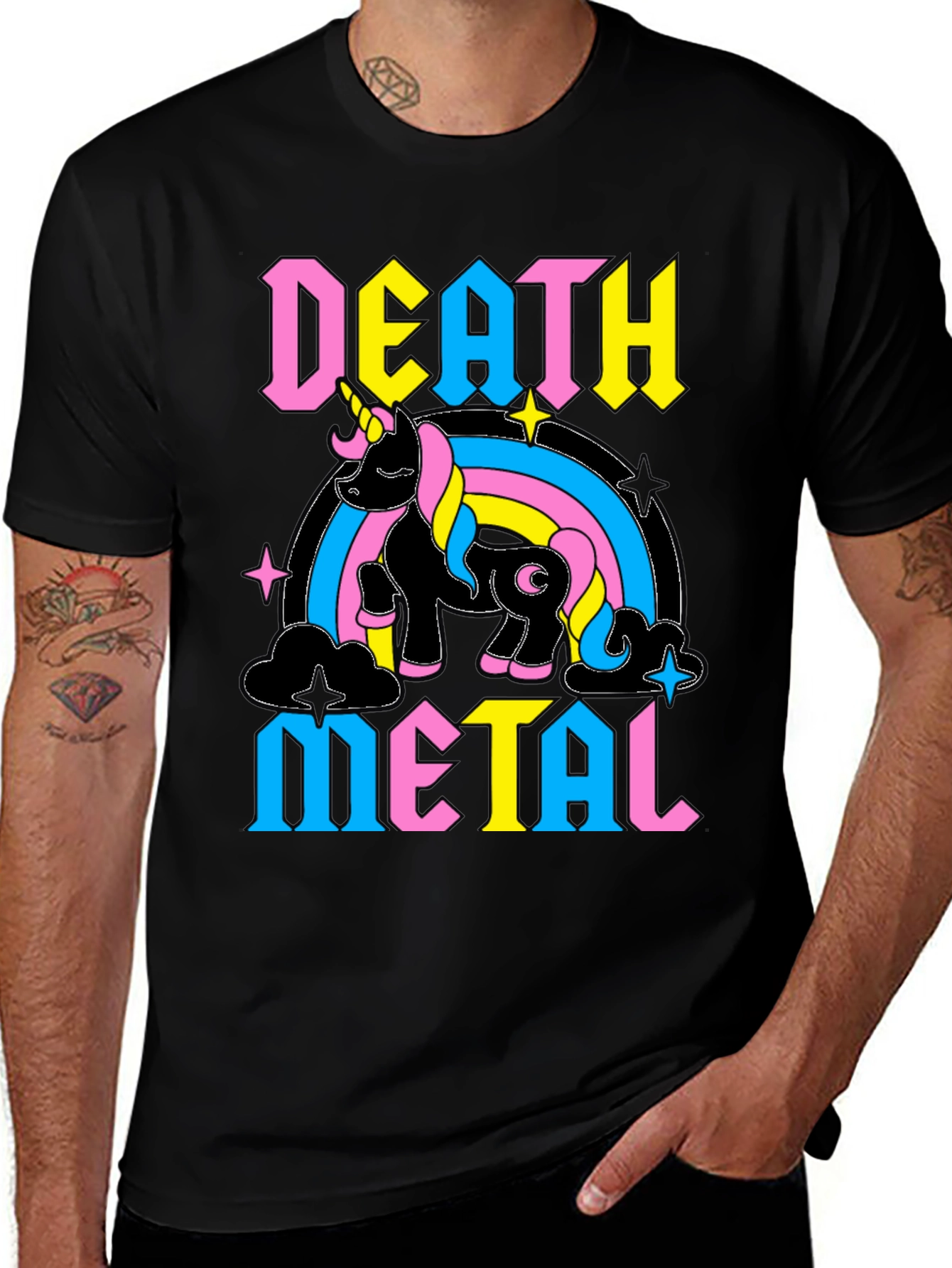 Variant 8 of Death Metal Unicorn Graphic Tee - Black Cotton T-Shirt