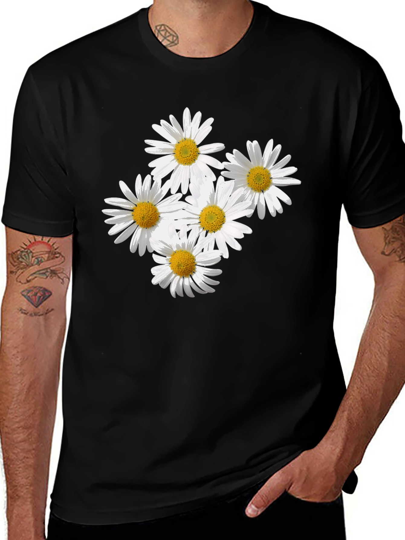 Variant 18 of Daisy Flower Graphic Black T-Shirt