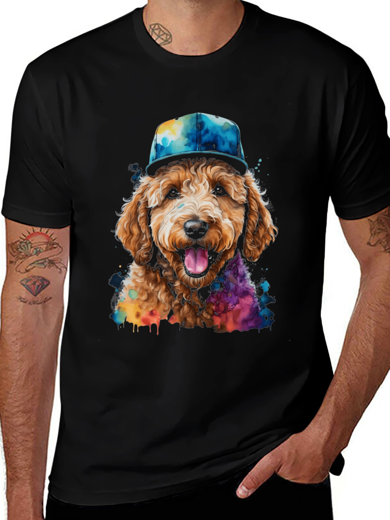 Variant 13 of Dog with Cap Watercolor T-Shirt