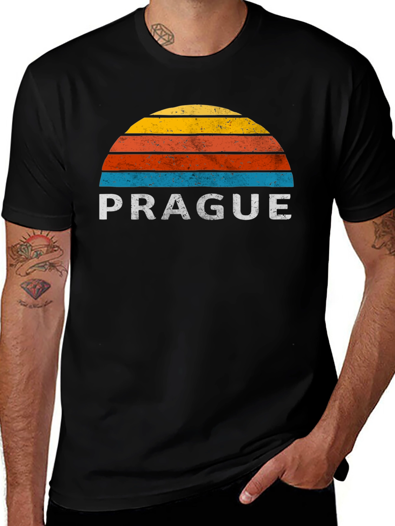 Prague Retro Sunset T-Shirt - Vintage City Pride Tee