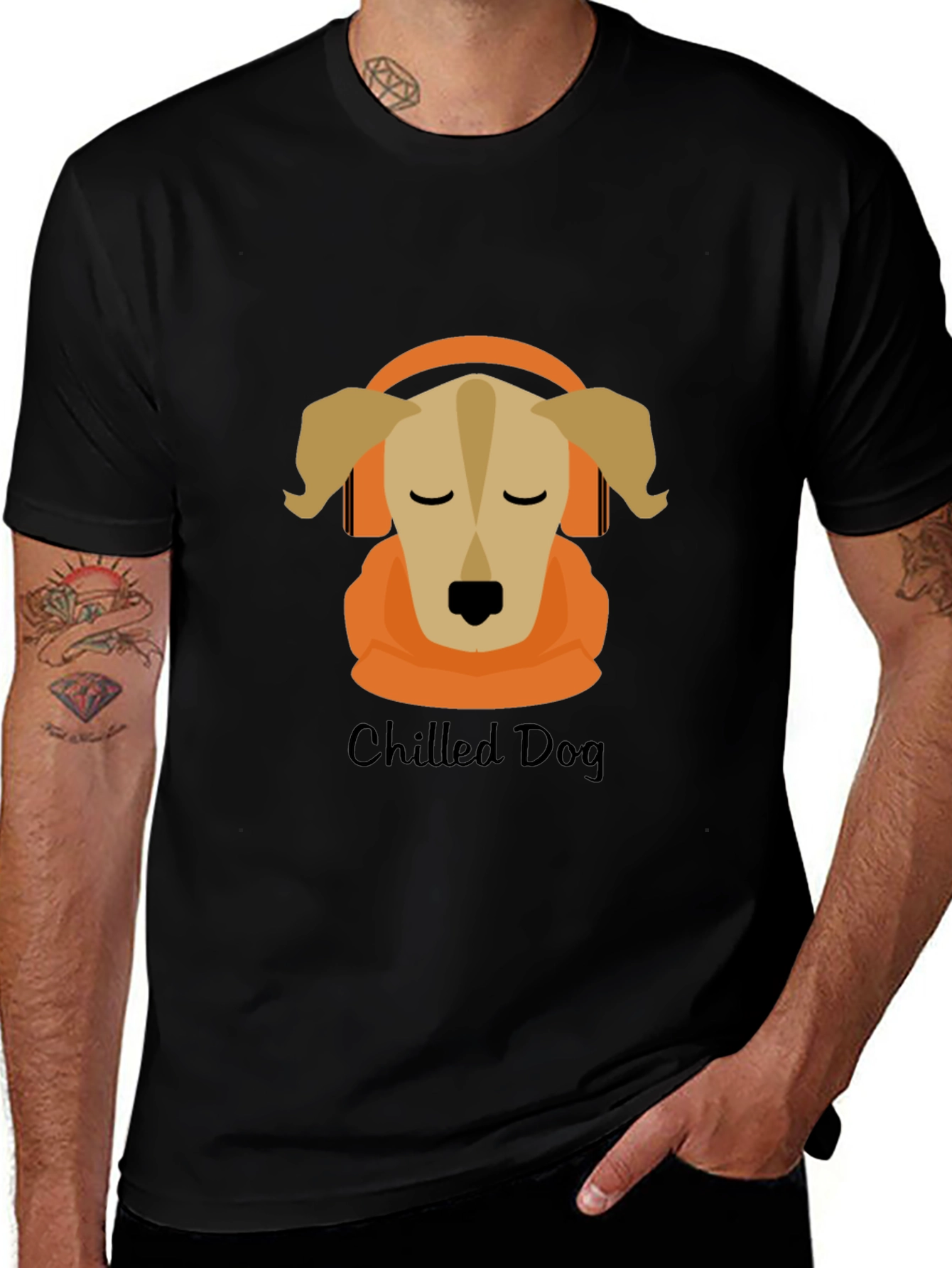 Black Chilled Dog Graphic Tee - Cool Canine Design main image