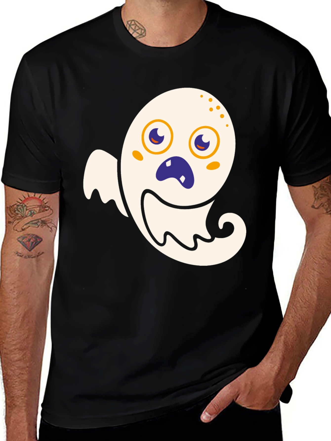 Variant 28 of Spooky Cute Ghost Graphic Tee - Halloween Black T-Shirt