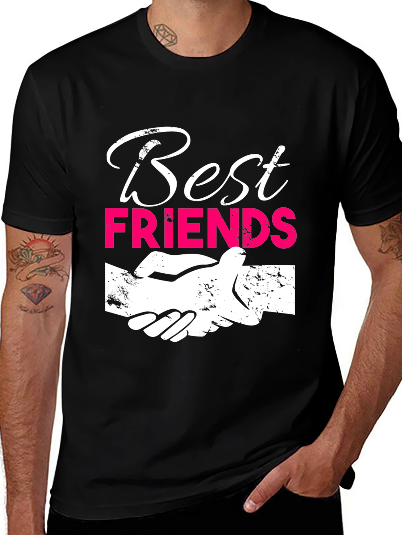 Variant 16 of Best Friends Graphic T-Shirt - Black Crew Neck Tee