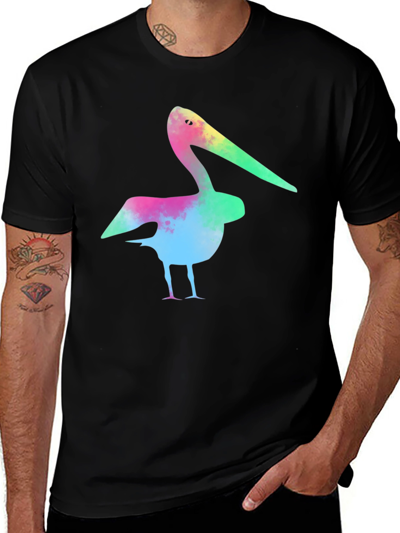 Variant 23 of Colorful Pelican Graphic T-Shirt - Black Cotton Tee