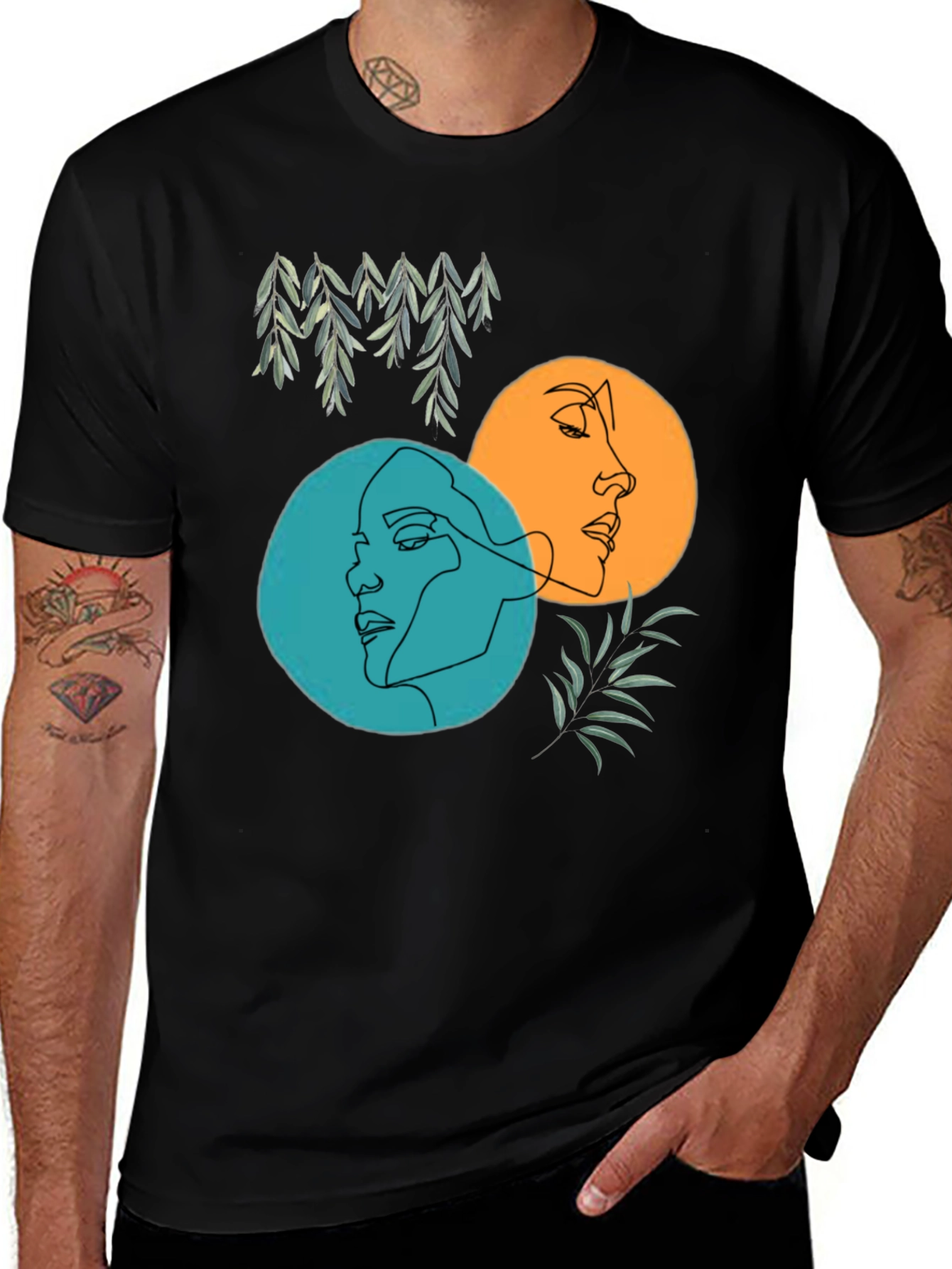 Abstract Faces Graphic Tee - Stylish Black T-Shirt