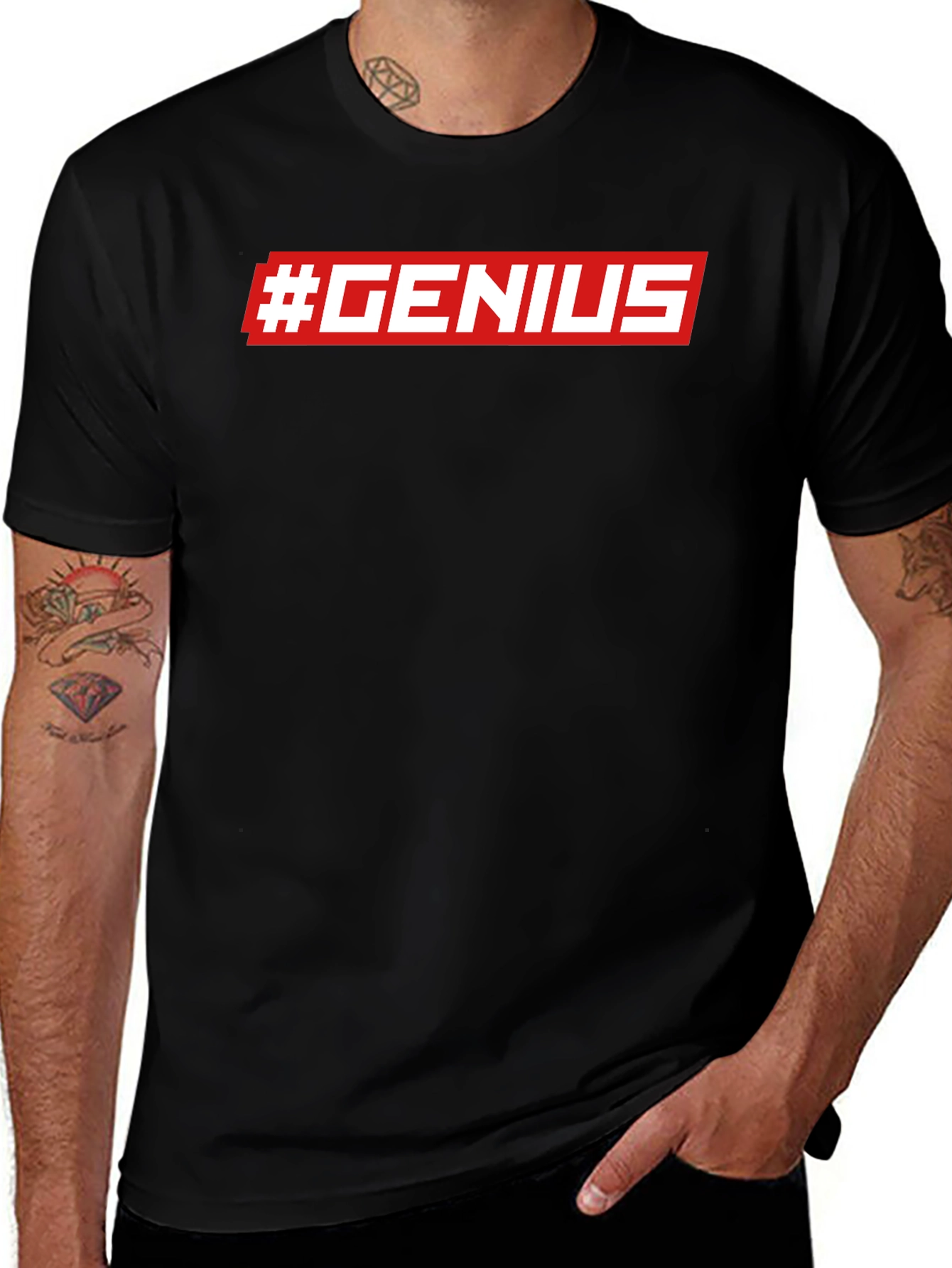 Variant 20 of #GENIUS Graphic Print Crew Neck T-Shirt - Modern Style