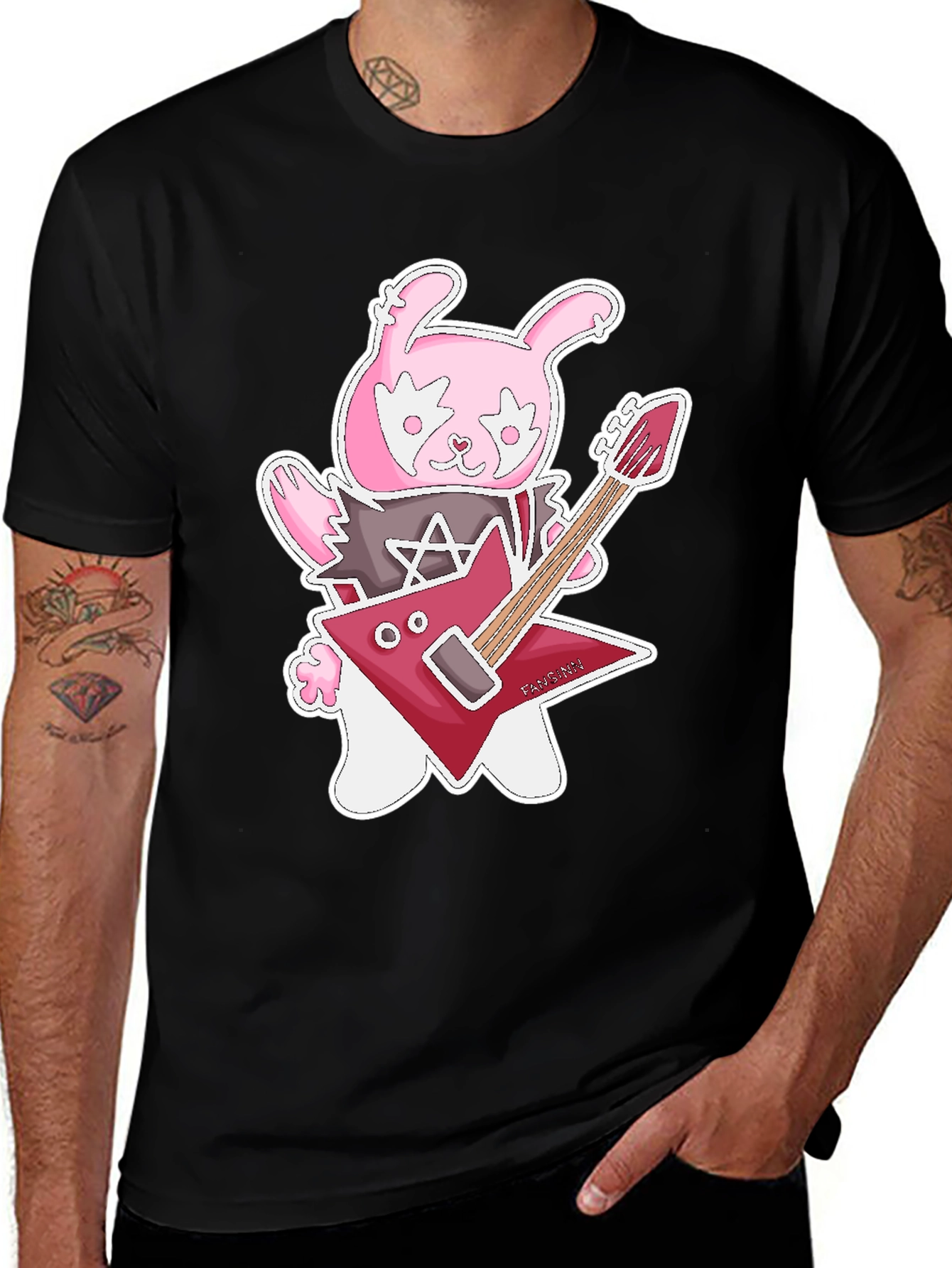 Variant 12 of Rockstar Rabbit Graphic T-Shirt - Black Cotton Tee