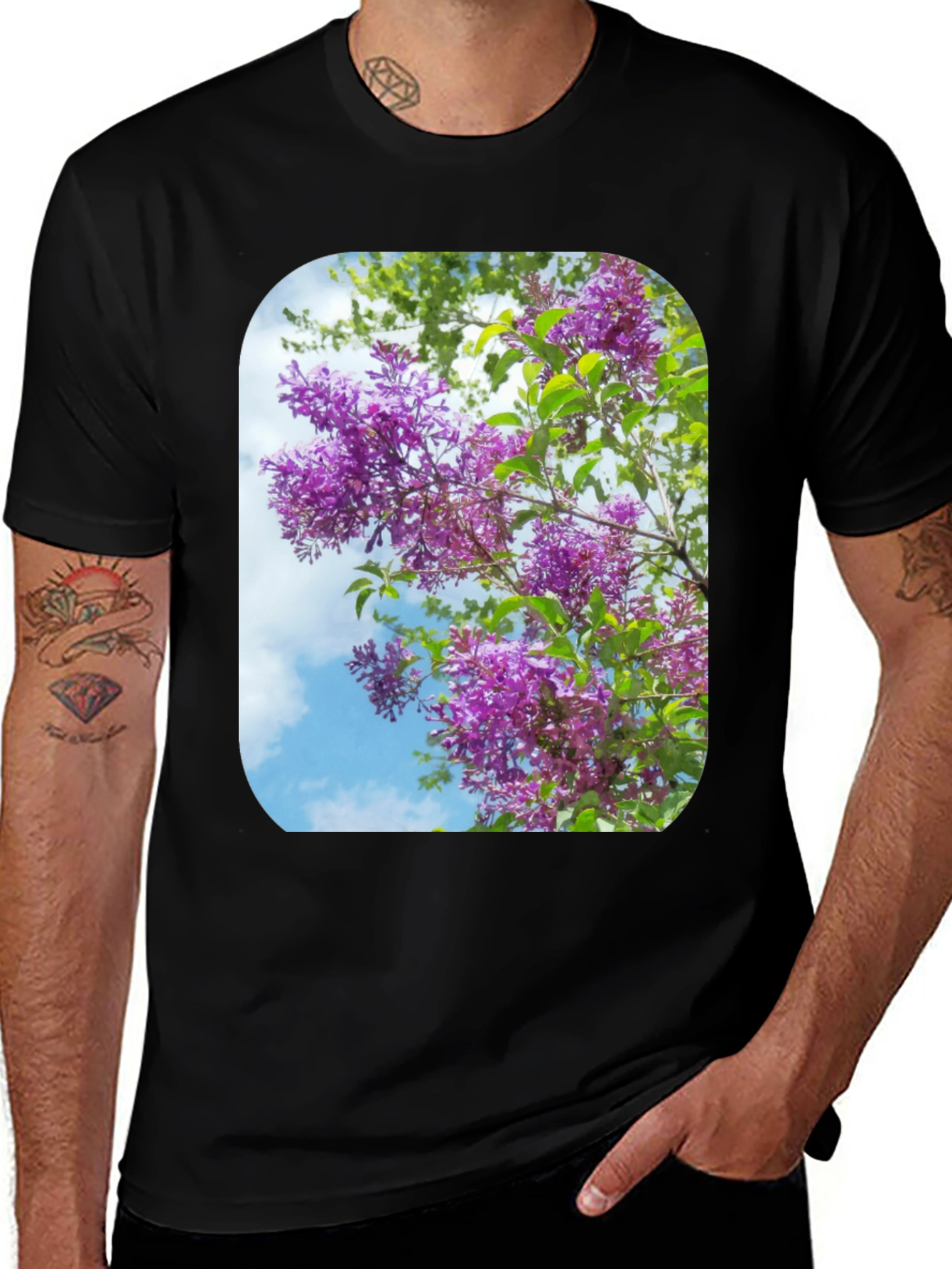 Variant 8 of Floral Print Black T-Shirt - Stylish Casual Wear