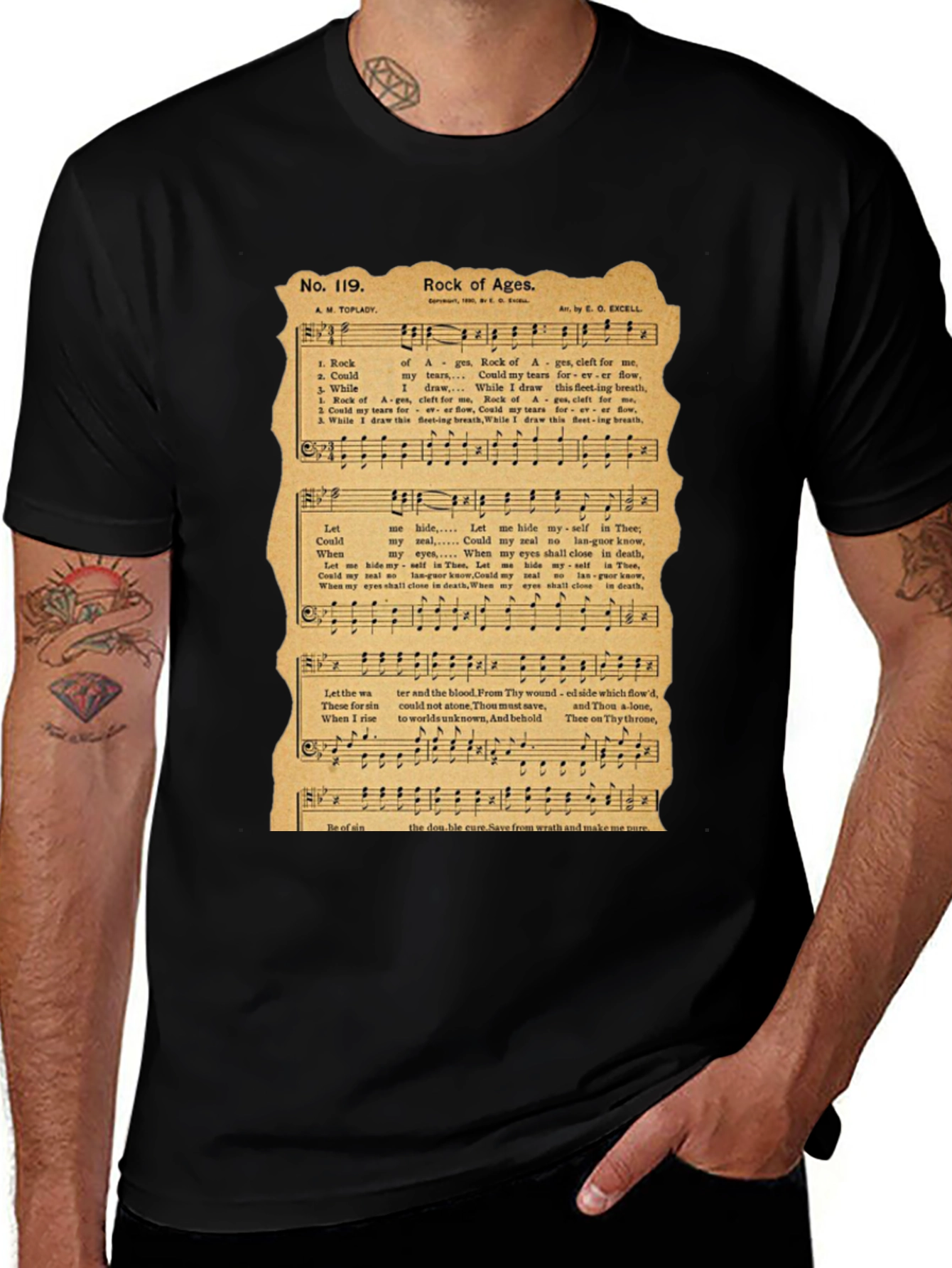Vintage Hymn Sheet Music Graphic Tee - Rock of Ages