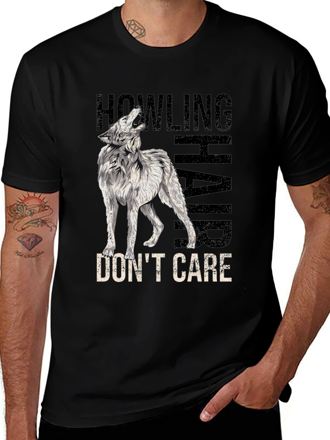 Variant 27 of Howling Wolf Hair Don't Care Graphic Tee