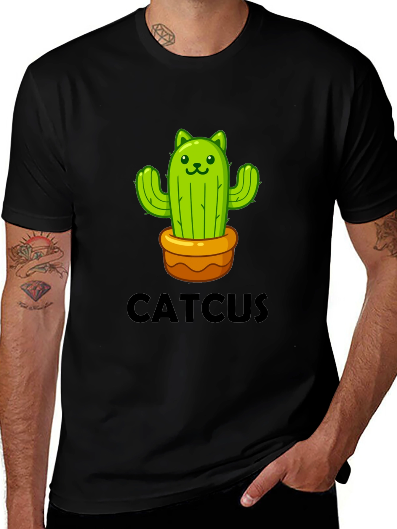 Variant 10 of Cute Catcus Graphic Tee - Black T-Shirt