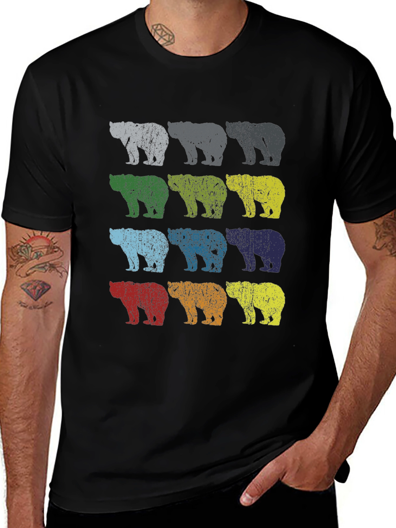 Variant 4 of Retro Bear Print Tee - Colorful Bear Graphic T-Shirt