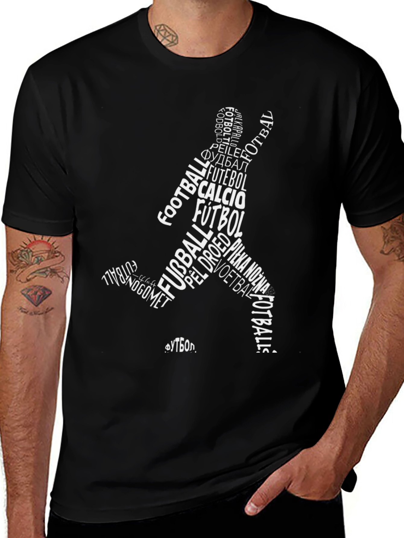 Variant 4 of Word Art Soccer Player Black T-Shirt