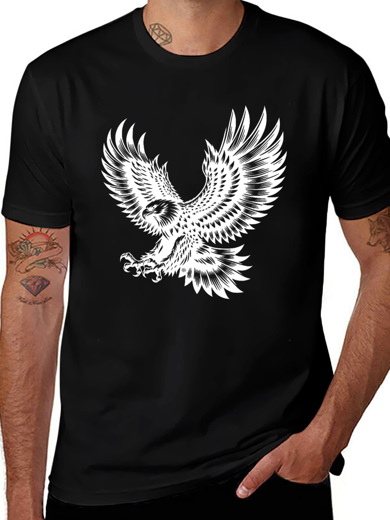 Variant 2 of Men's Black T-Shirt with Eagle Graphic