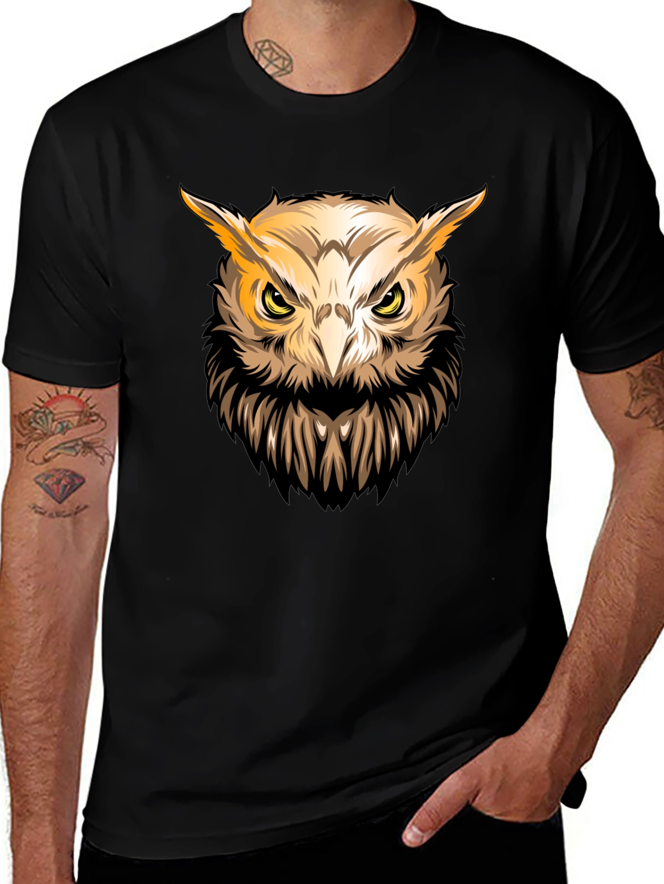 Variant 9 of Owl Graphic Print Black T-Shirt for Men