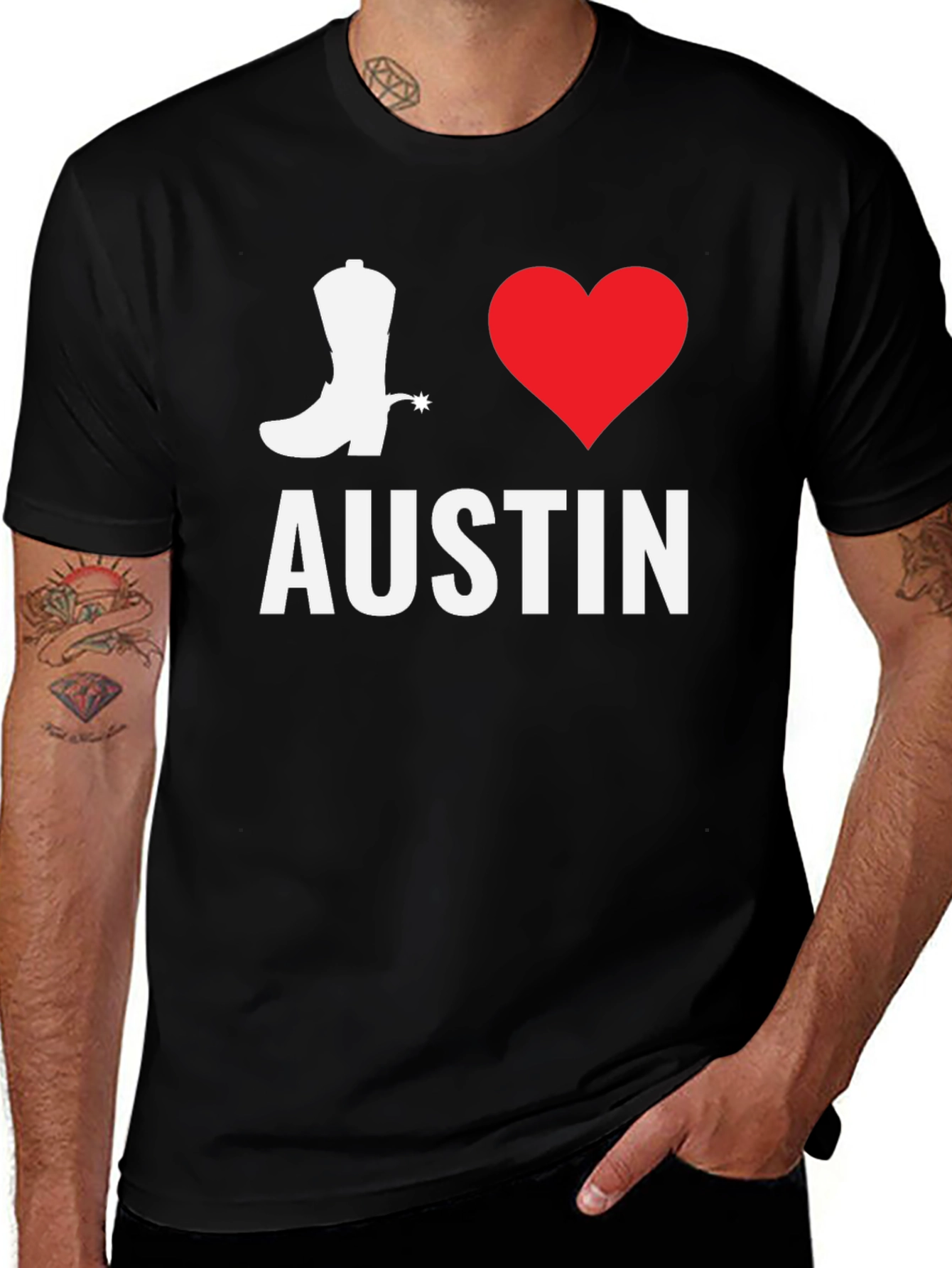 I Love Austin T-Shirt - Cowboy Boot & Heart