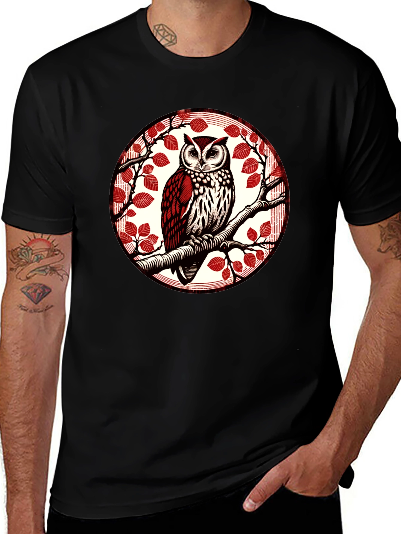 Variant 10 of Owl on Branch Graphic Tee - Stylish Bird Design