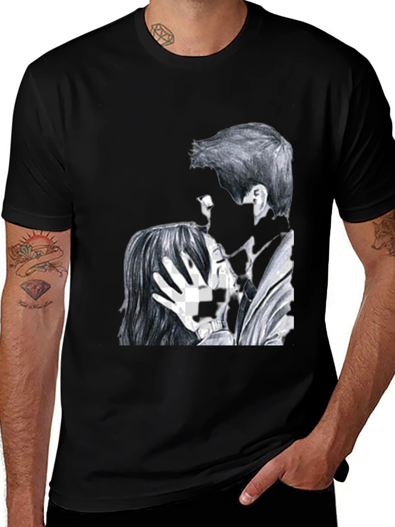 Variant 18 of Artistic Graphic Tee - Kissing Couple Design