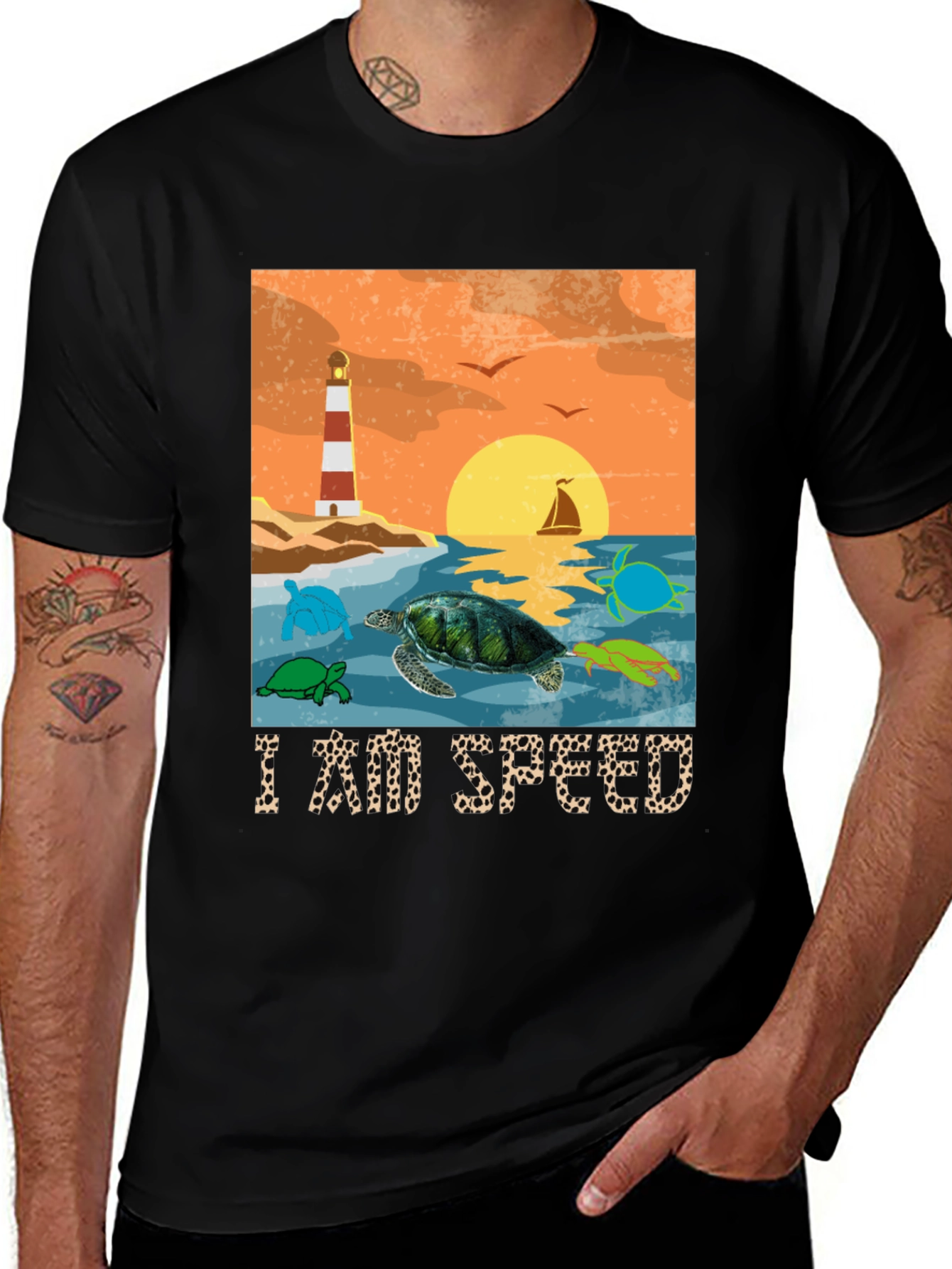 Variant 15 of I AM SPEED Turtle T-Shirt Beach Scene Unisex